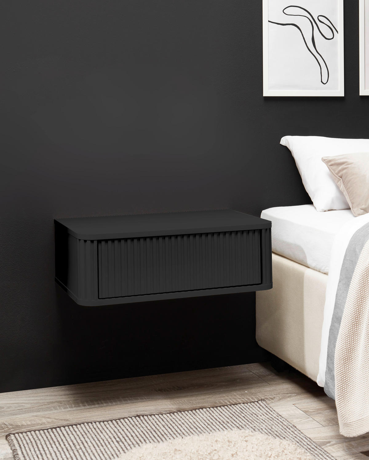 NACHTSCHRANK 63/21/38 cm  - Schwarz, KONVENTIONELL, Holzwerkstoff (63/21/38cm) - Chameo