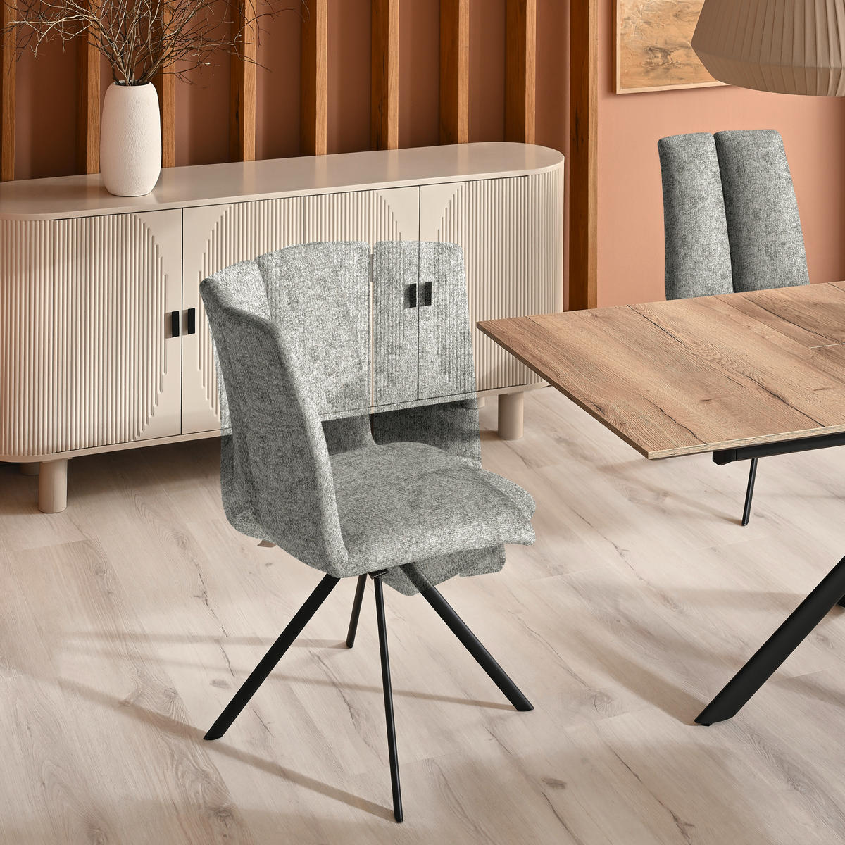 STUHL  Stoffauswahl Webstoff  - Anthrazit/Hellgrau, Design, Textil/Metall (50/92/64cm) - Venjakob