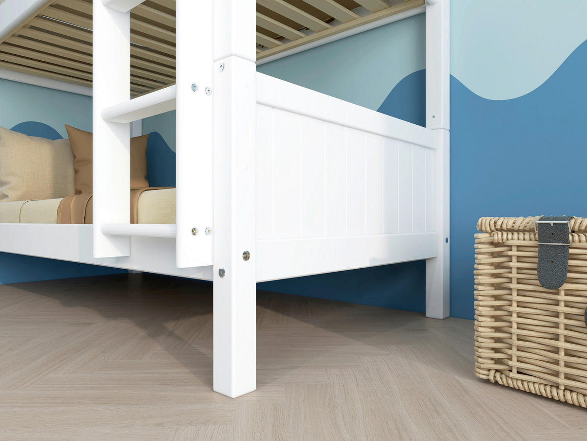 ETAGENBETT 90/200 cm,  in Absturzsicherung, Leiter, Lattenrost, Rollroste  - Weiß, MODERN, Holz (90/200cm) - Chameo