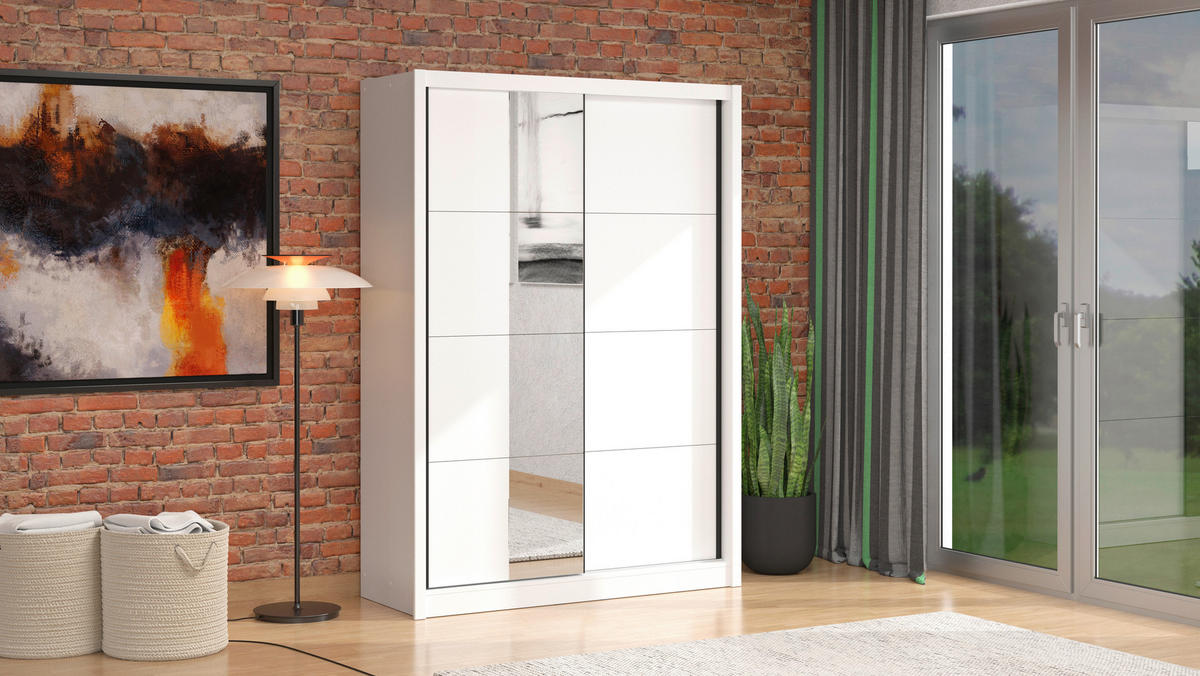 SCHIEBETÜRENSCHRANK 155/215,5/60 cm 2-türig Weiß  - Schwarz/Weiß, MODERN, Holzwerkstoff/Metall (155/215,5/60cm) - MID.YOU