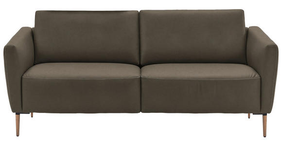 2-SITZER-SOFA  in Echtleder Graubraun   - Eichefarben/Graubraun, Natur, Leder/Holz (207/86/87cm) - Valnatura