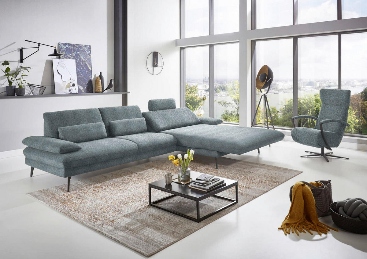 ECKSOFA in Chenille Blaugrau  - Blaugrau/Schwarz, Design, Textil/Metall (310/180cm) - Dieter Knoll