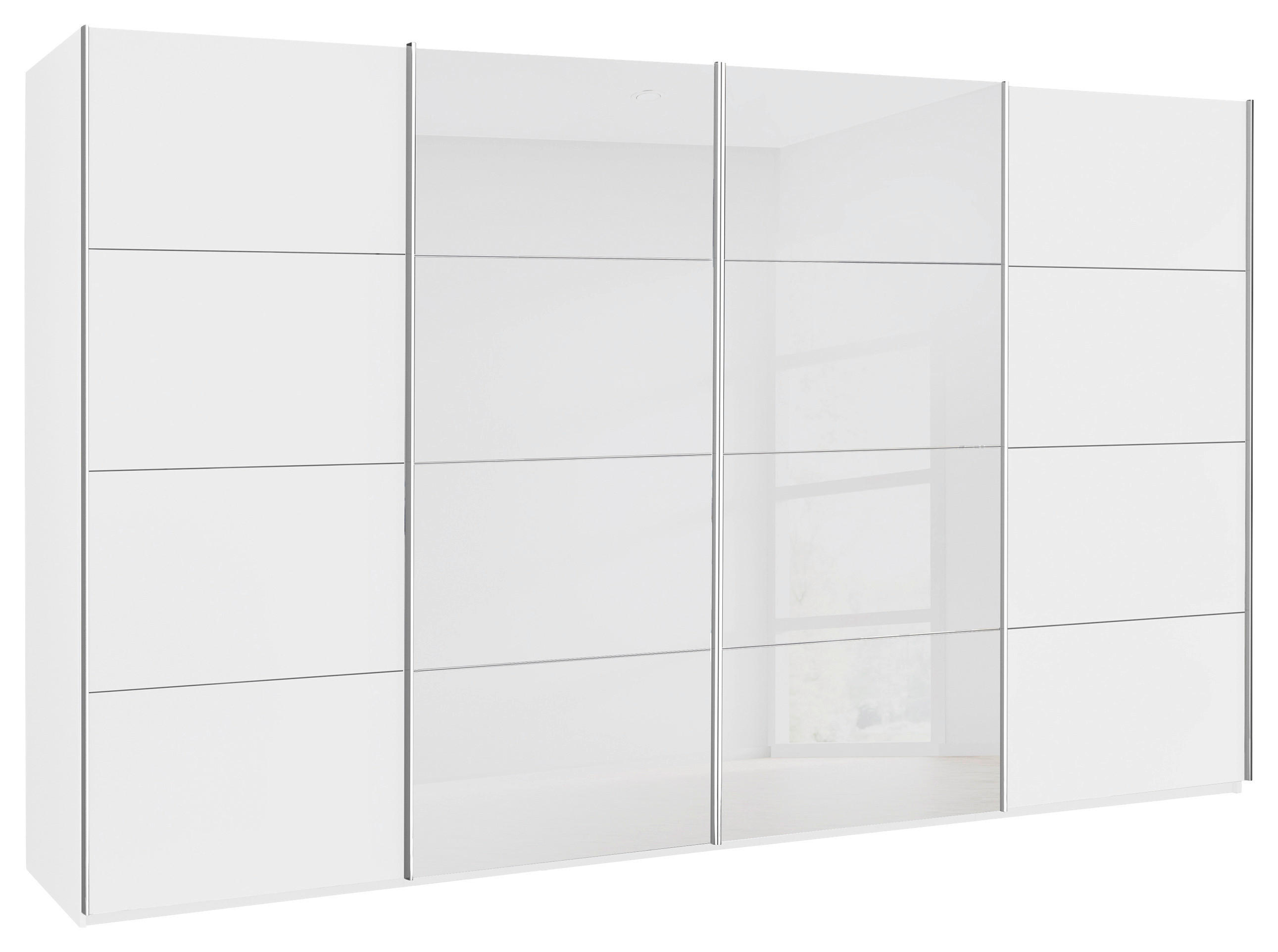 SCHWEBETÜRENSCHRANK 361/235/68 cm 4-türig Weiß  - Chromfarben/Weiß, KONVENTIONELL, Glas/Holzwerkstoff (361/235/68cm) - Novel