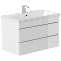 UMIVAL. ENOTA Z UMIVALNIKOM  - bela/visoki sijaj, Basics, kamen/leseni material (90cm) - MID.YOU