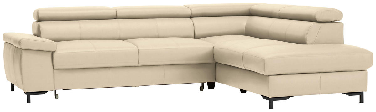 ECKSOFA in Echtleder Ecru  268/213 cm  - Ecru/Schwarz, Design, Leder/Metall (268/213cm) - Stylife