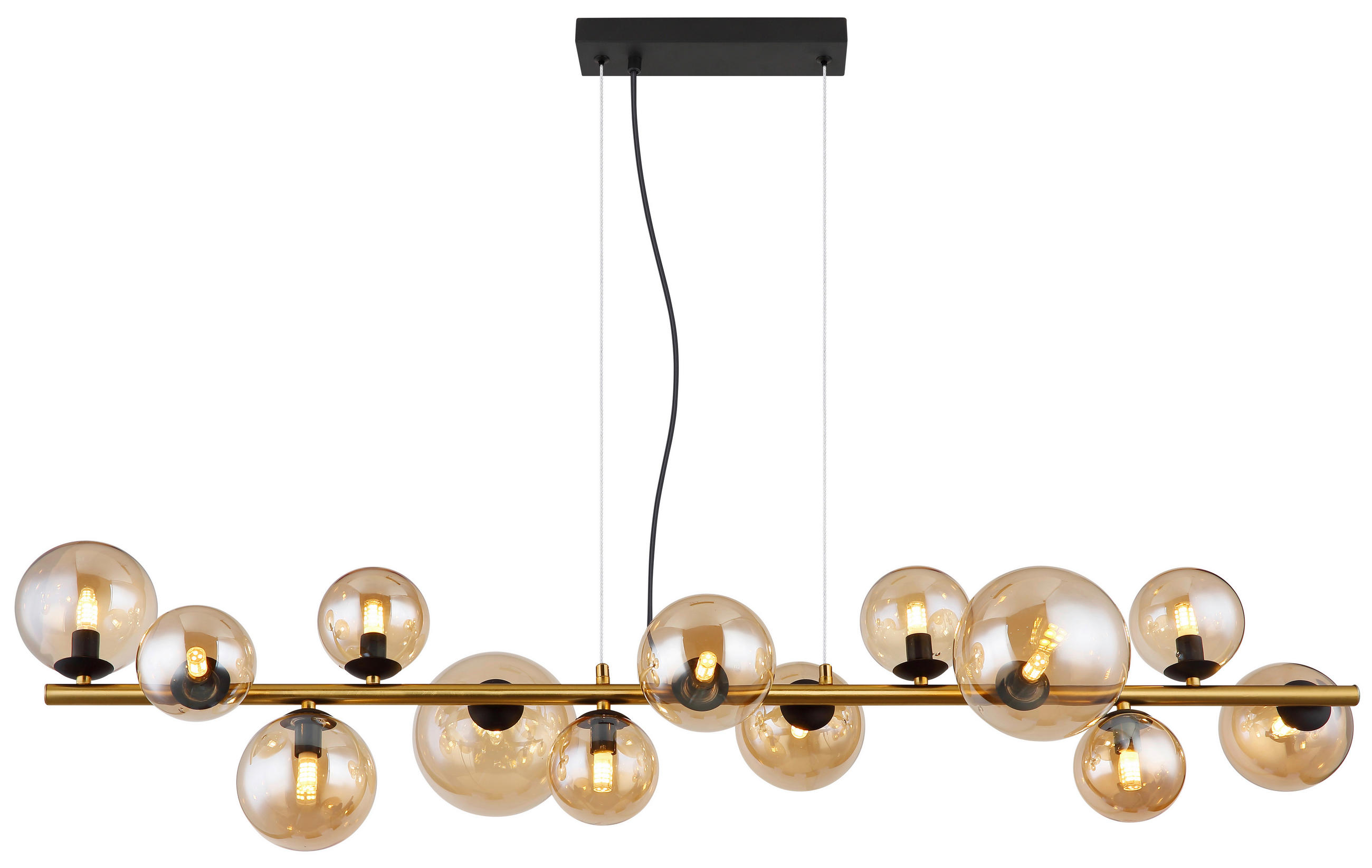 LED-HÄNGLAMPA 120/34,5/120 cm  - mässingsfärgad/svart, Design, metall/glas (120/34,5/120cm) - Globo