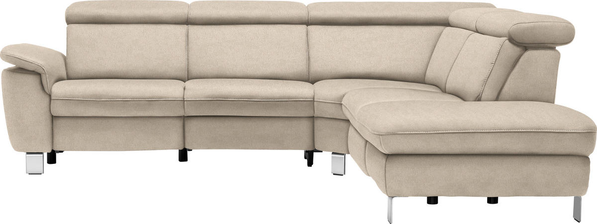 ECKSOFA Flachgewebe, Mikrofaser Beige  - Beige/Alufarben, Design, Textil/Metall (271/239cm) - Cantus
