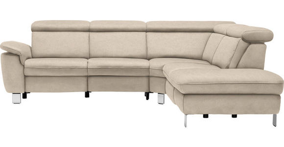 ECKSOFA in Flachgewebe, Mikrofaser Beige  271/239 cm  - Beige/Alufarben, Design, Textil/Metall (271/239cm) - Cantus