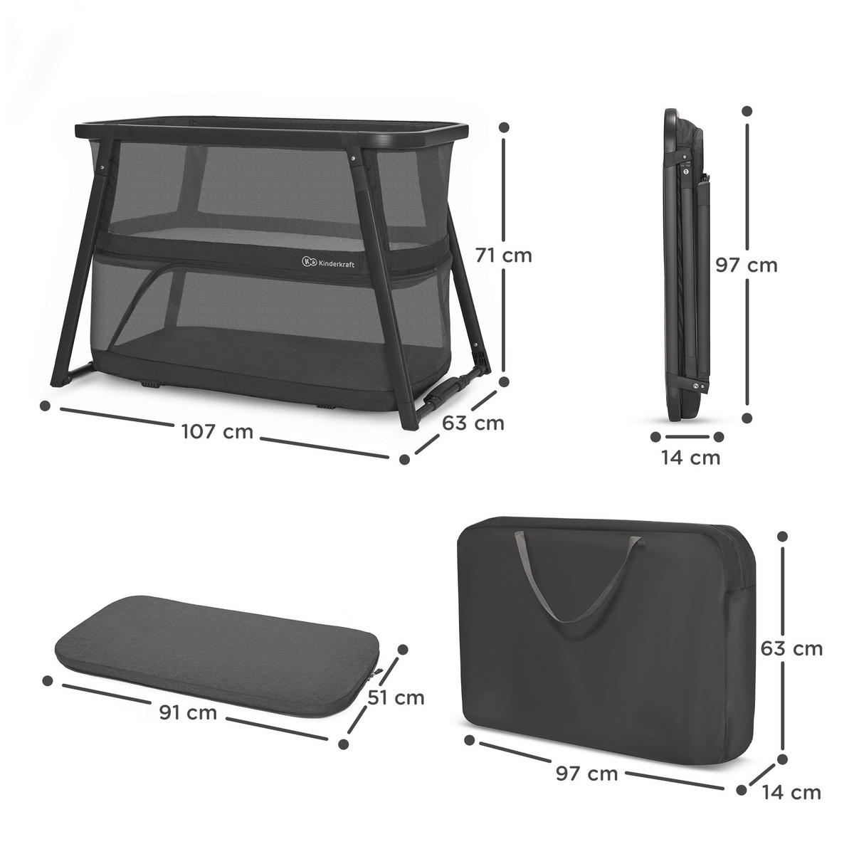 REISEBETT Sofi Plus   - Dunkelgrau, Basics, Textil/Metall (50/90cm) - kinderkraft