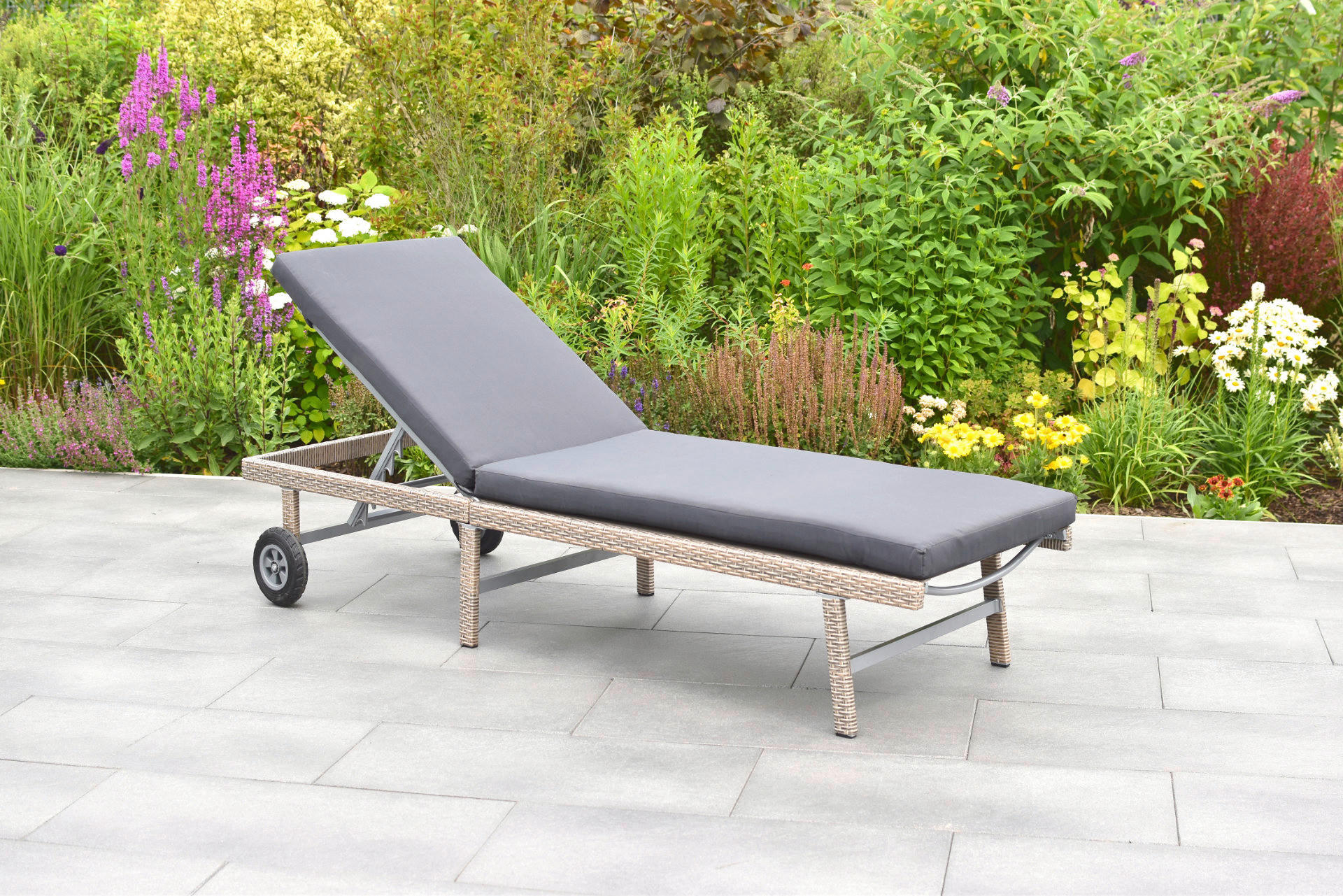 GARTENLIEGE 202/35/65 cm  - Beige/Grau, MODERN, Kunststoff/Metall (202/35/65cm) - Gardenson