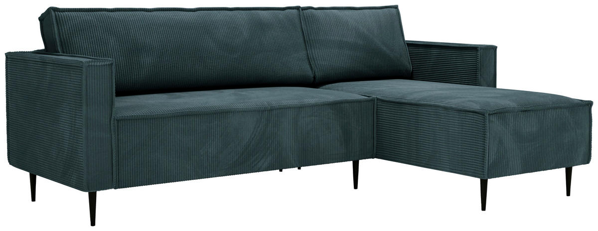 ECKSOFA in Cord Petrol  - Petrol/Schwarz, Design, Textil/Metall (223/151cm) - Livetastic