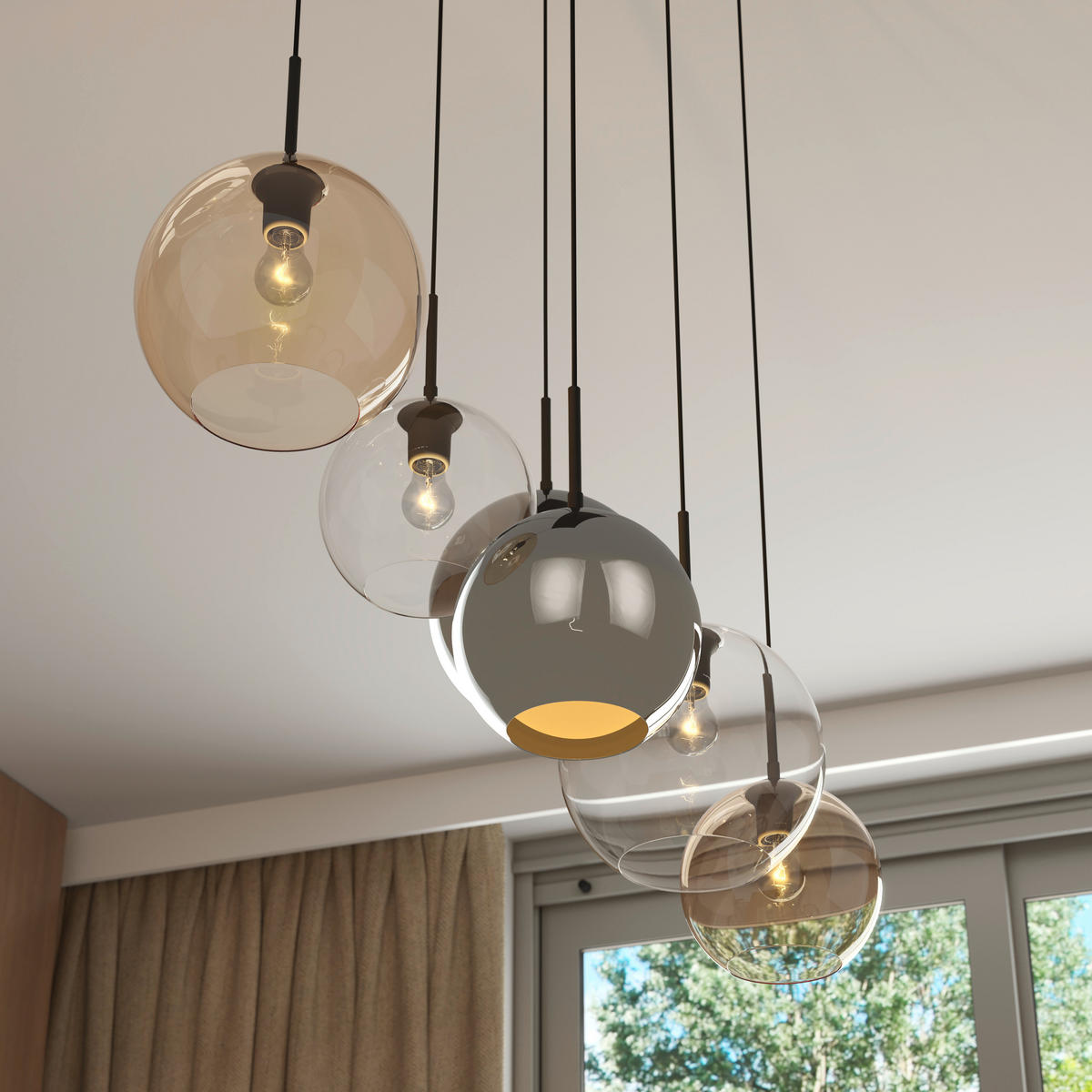 HÄNGELEUCHTE Amelie 97,5/42,5/150 cm   - Klar/Bernsteinfarben, Basics, Glas/Metall (97,5/42,5/150cm) - Novel