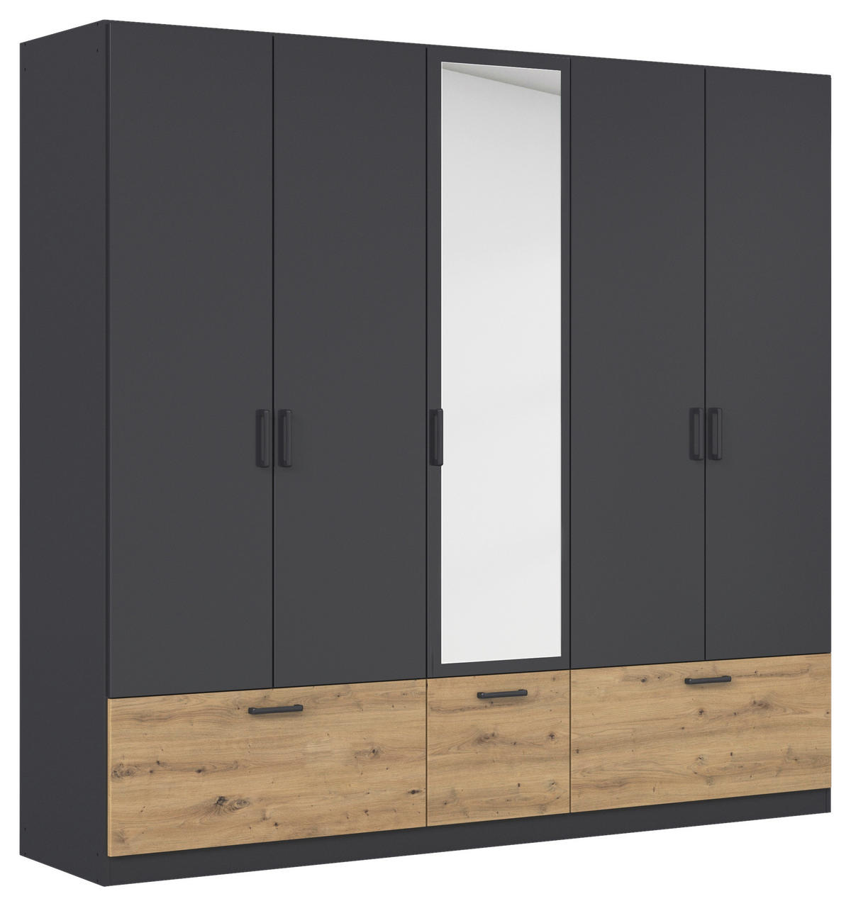 KLEIDERSCHRANK 226/210/54 cm,  in Grau, Eiche Artisan, 5-türig  - Eiche Artisan/Grau, Basics, Holzwerkstoff/Metall (226/210/54cm) - Rauch Möbel