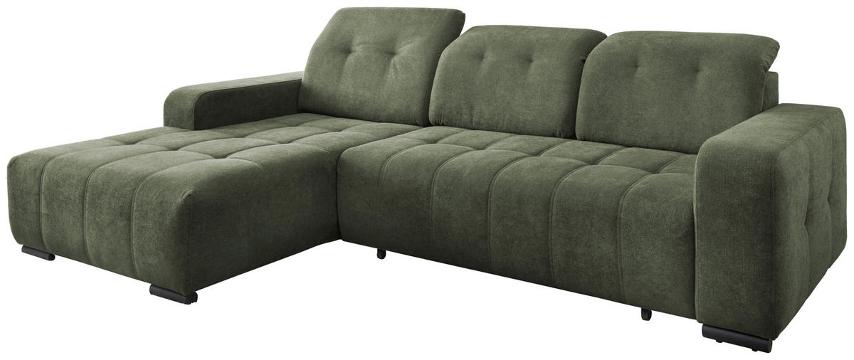ECKSOFA Vicari Dunkelgrün Chenille  - Dunkelgrün/Schwarz, MODERN, Textil/Metall (292/185cm) - Livetastic