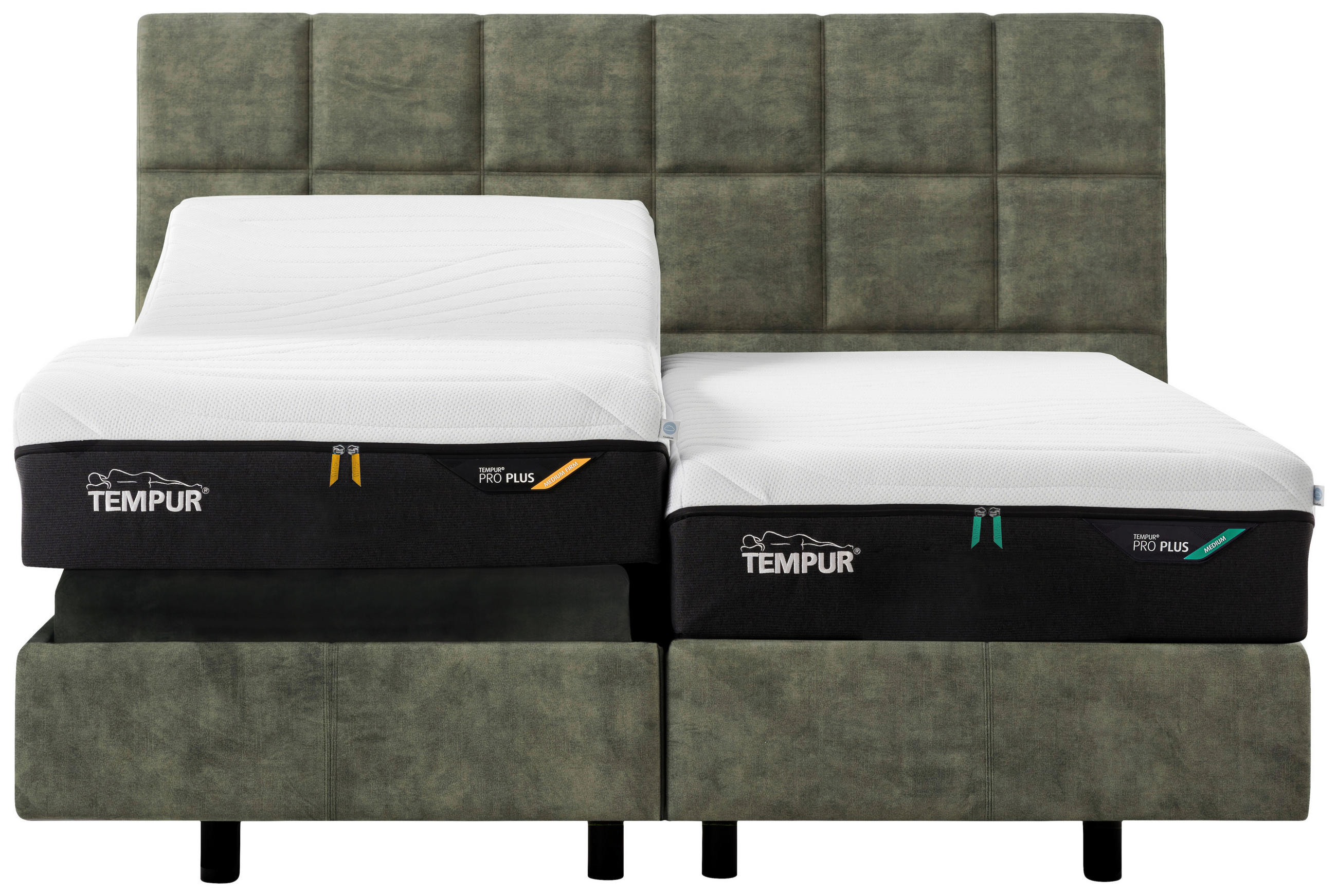 BOXSPRINGBETT 180/200 cm,  in Dunkelgrün, motorische Verstellbarkeit, funktional  - Dunkelgrün/Schwarz, KONVENTIONELL, Textil (180/200cm) - Tempur