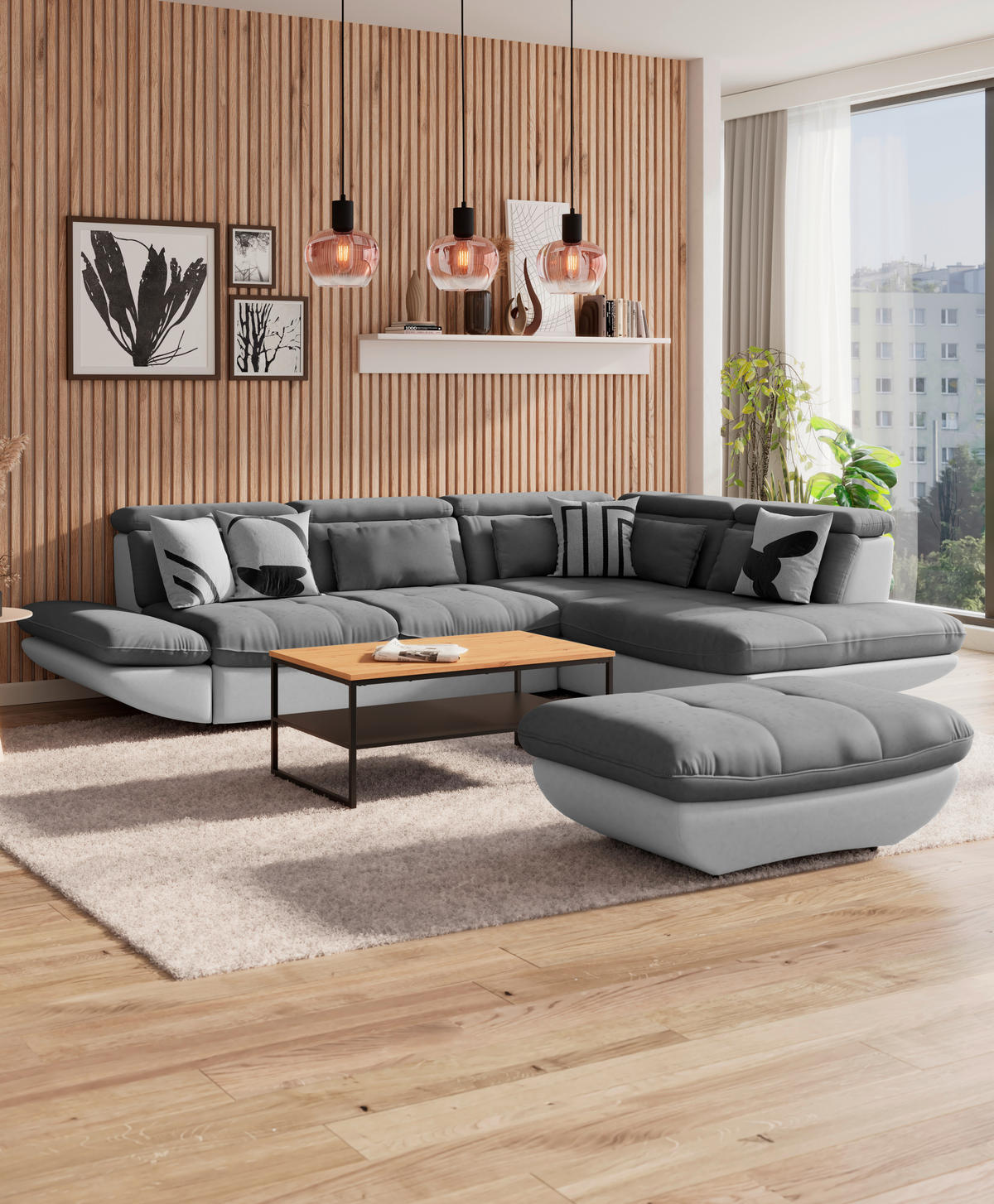 WOHNLANDSCHAFT Hellgrau, Dunkelgrau Mikrofaser  - Dunkelgrau/Hellgrau, MODERN, Kunststoff/Textil (311/233cm) - MID.YOU