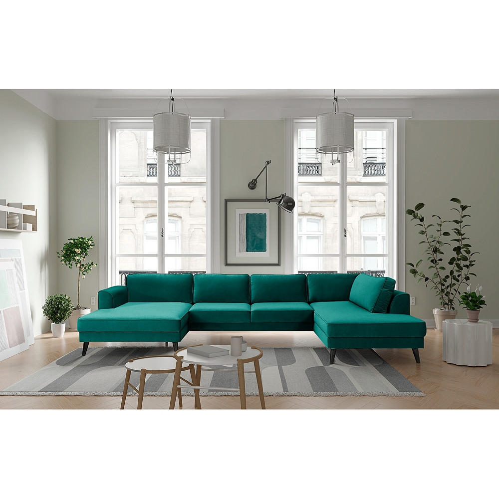 WOHNLANDSCHAFT in Samt, Velours Petrol - Wengefarben/Petrol, Modern, Holz/Textil (354/85/201cm) - Trendmanufaktur