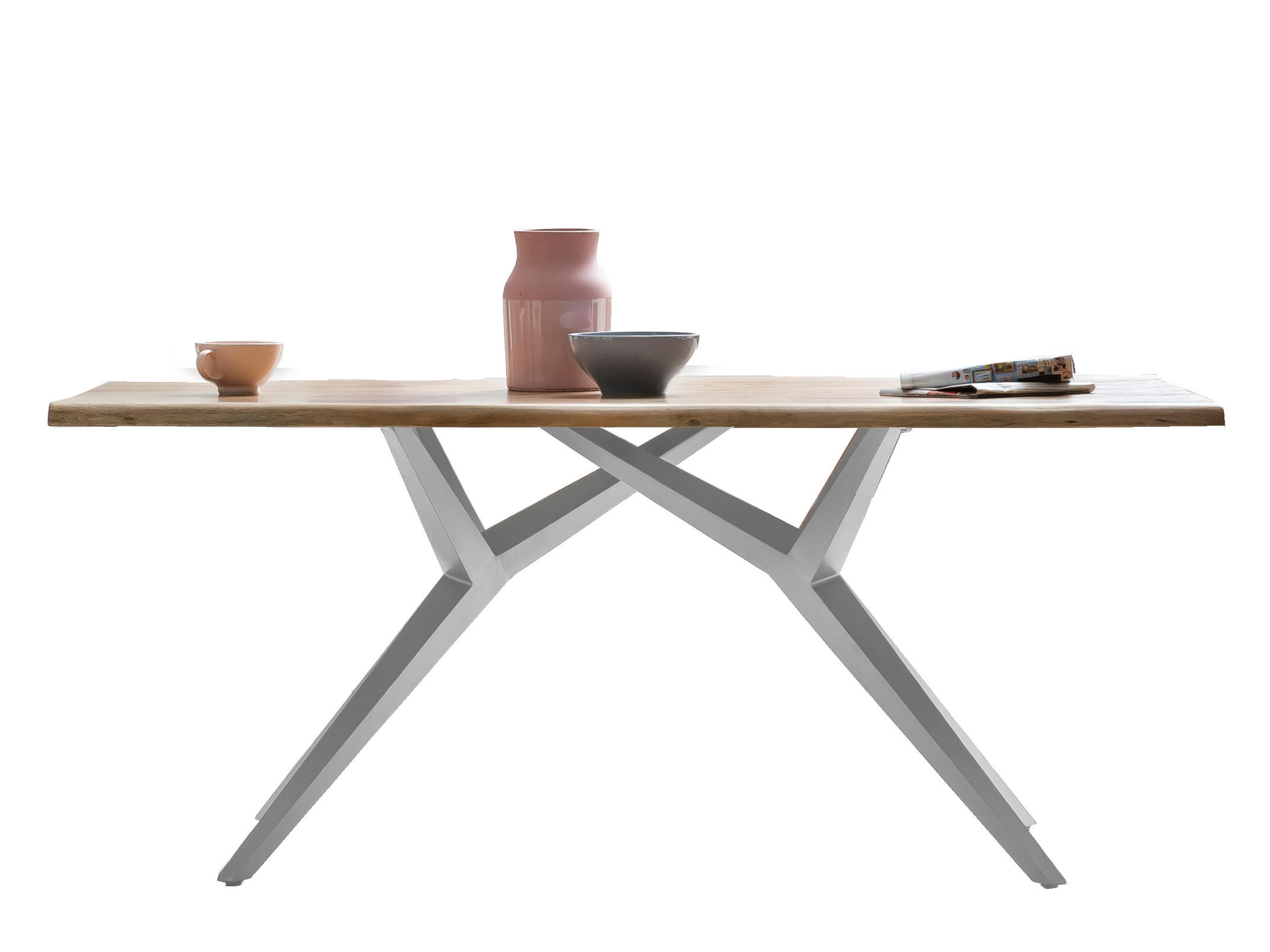 ESSTISCH 220/100/73 cm Echtholz  Holz, Metall rechteckig Naturfarben, Silberfarben  - Silberfarben/Naturfarben, MODERN, Holz/Metall (220/100/73cm) - MID.YOU