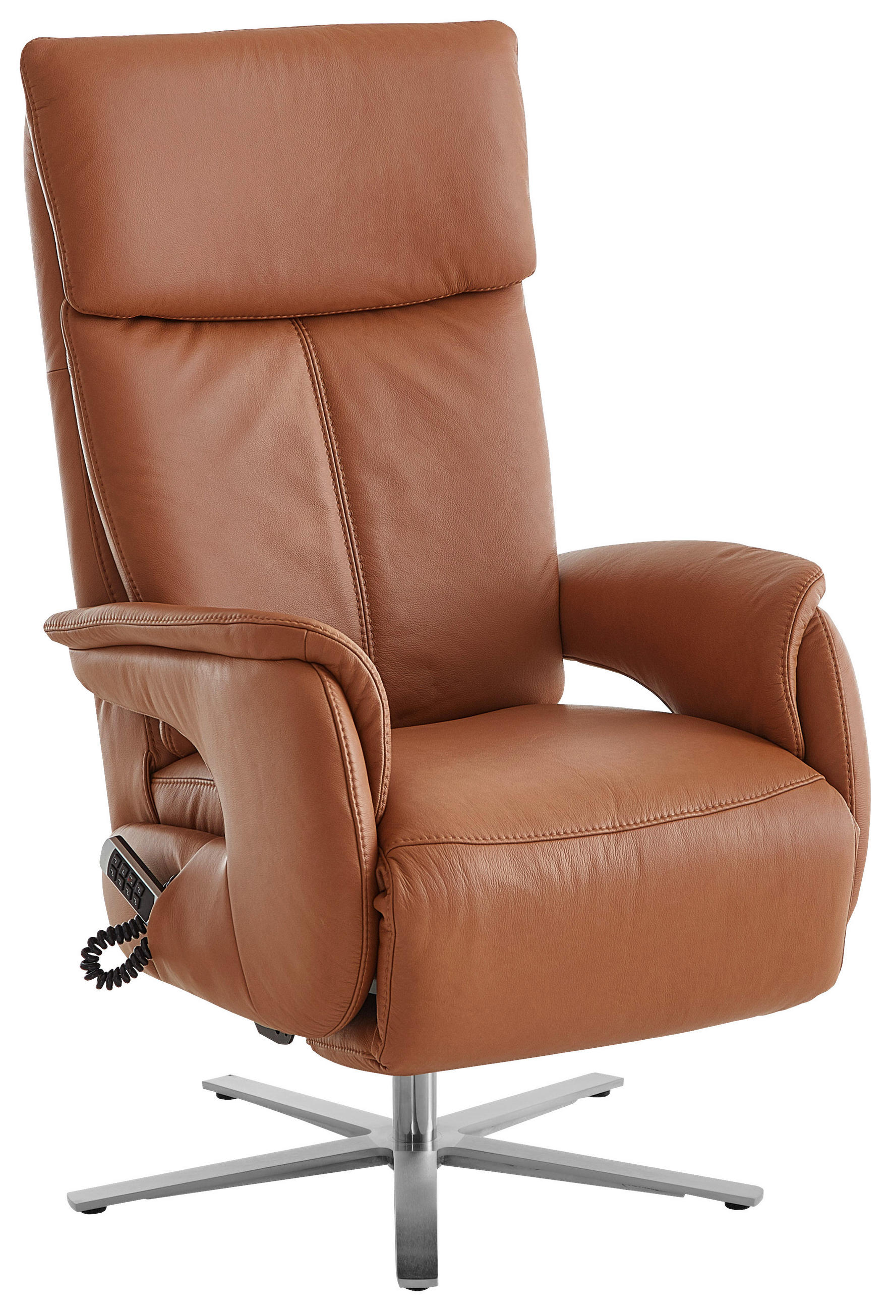 RELAXSESSEL Echtleder Relaxfunktion, Rücken echt    - Edelstahlfarben/Braun, Design, Leder/Metall (70/124/85cm) - Cantus
