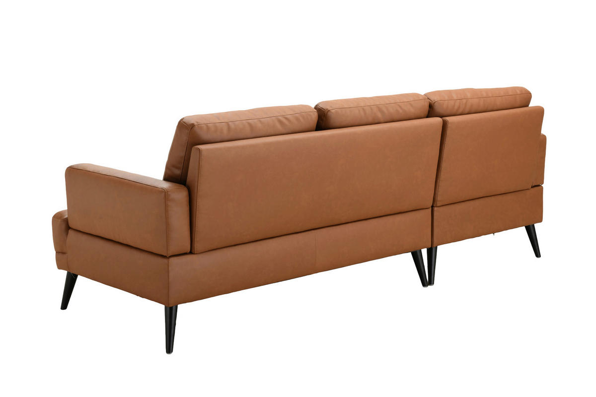 ECKSOFA ELANO Cognac Echtleder Lederlook  - Cognac/Schwarz, Design, Leder/Textil (153/231cm) - Livetastic