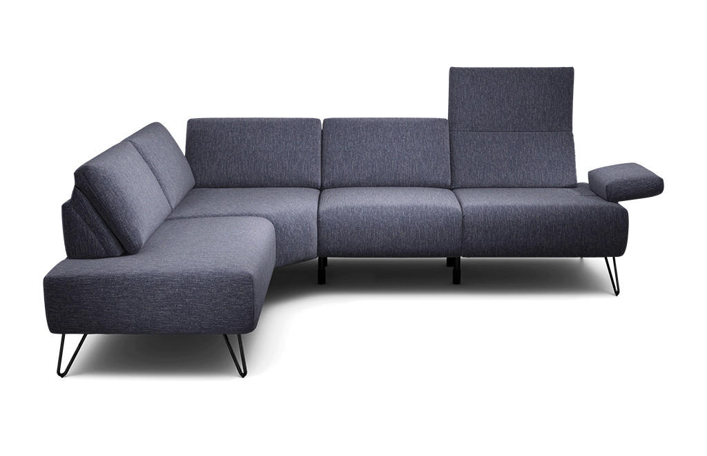 ECKSOFA Cosy Blau Chenille  - Blau/Schwarz, Design, Textil/Metall (193/256cm) - SENSOO