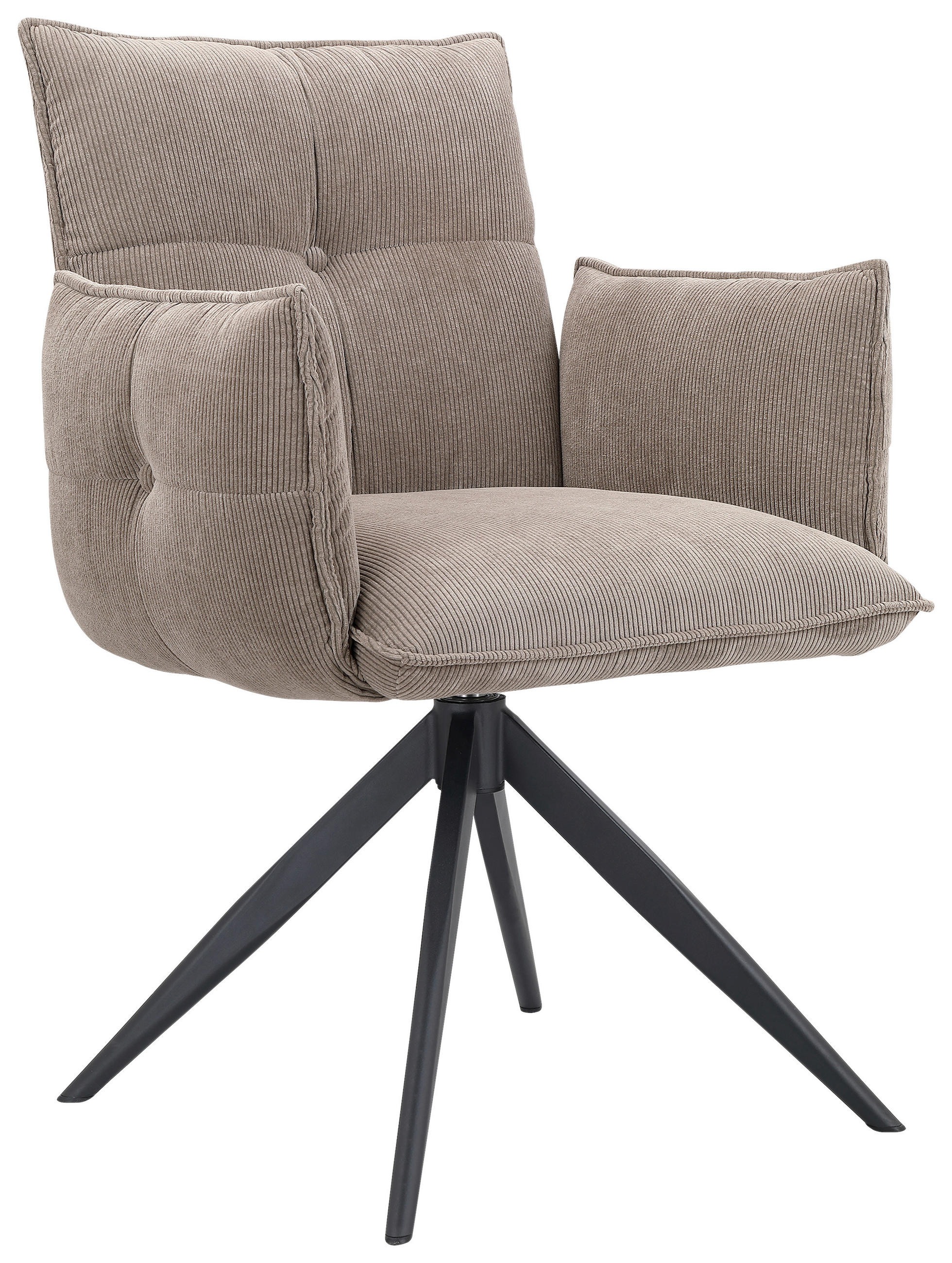 ARMLEHNSTUHL  Sitzfläche 360° drehbar, Stoffauswahl Cord  Schwarz, Taupe  - Taupe/Schwarz, Design, Textil/Metall (63,5/85/63,5cm) - Novel