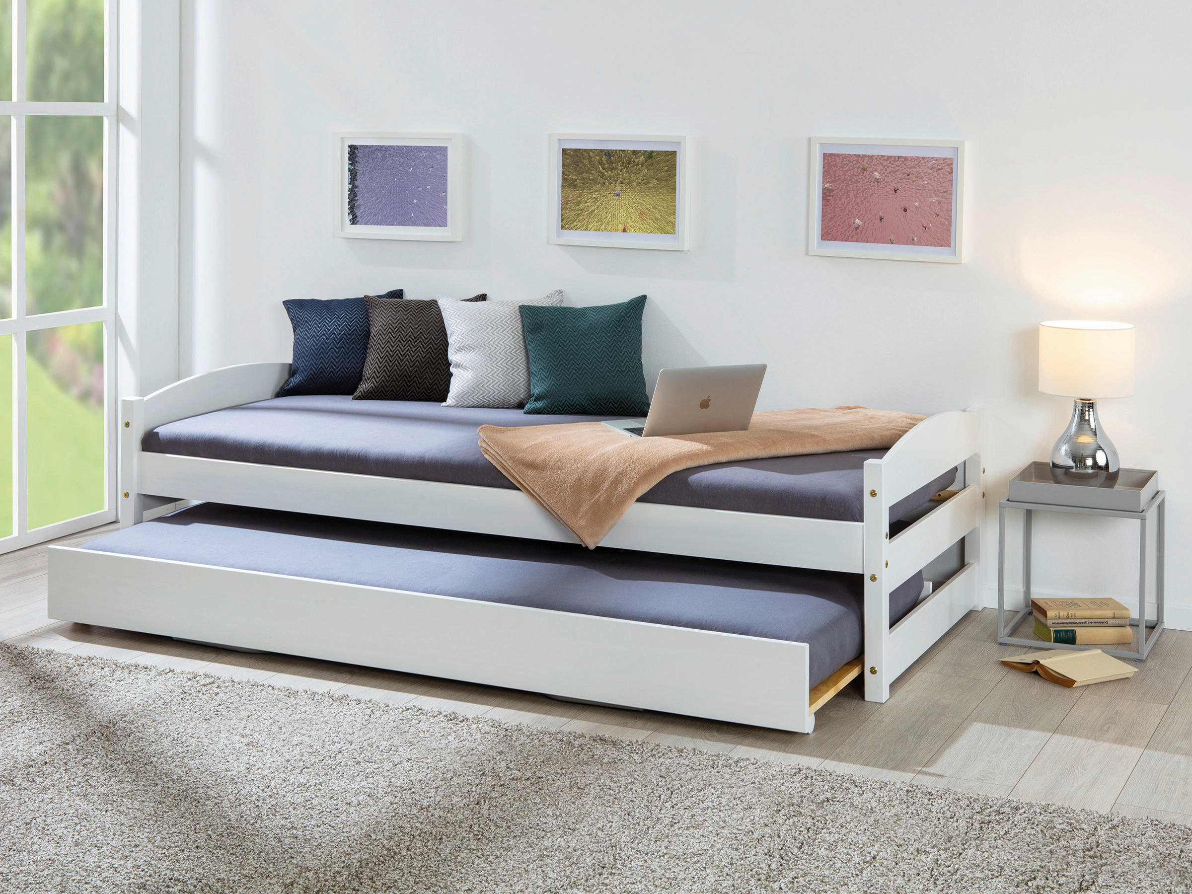 AUSZIEHBETT 90-180/200 cm in Weiß - Naturfarben/Weiß, KONVENTIONELL, Holz (90-180/200cm) - MID.YOU