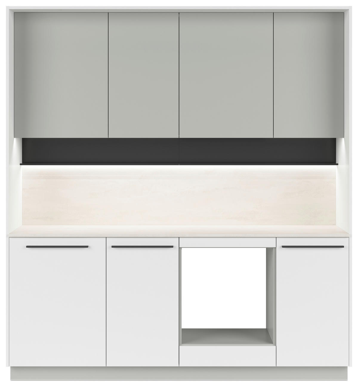 KÜCHENBLOCK 210 cm   in Grau, Weiß, Hellgrau  - Hellgrau/Schwarz, Basics, Holzwerkstoff/Kunststoff (210cm) - Visiona