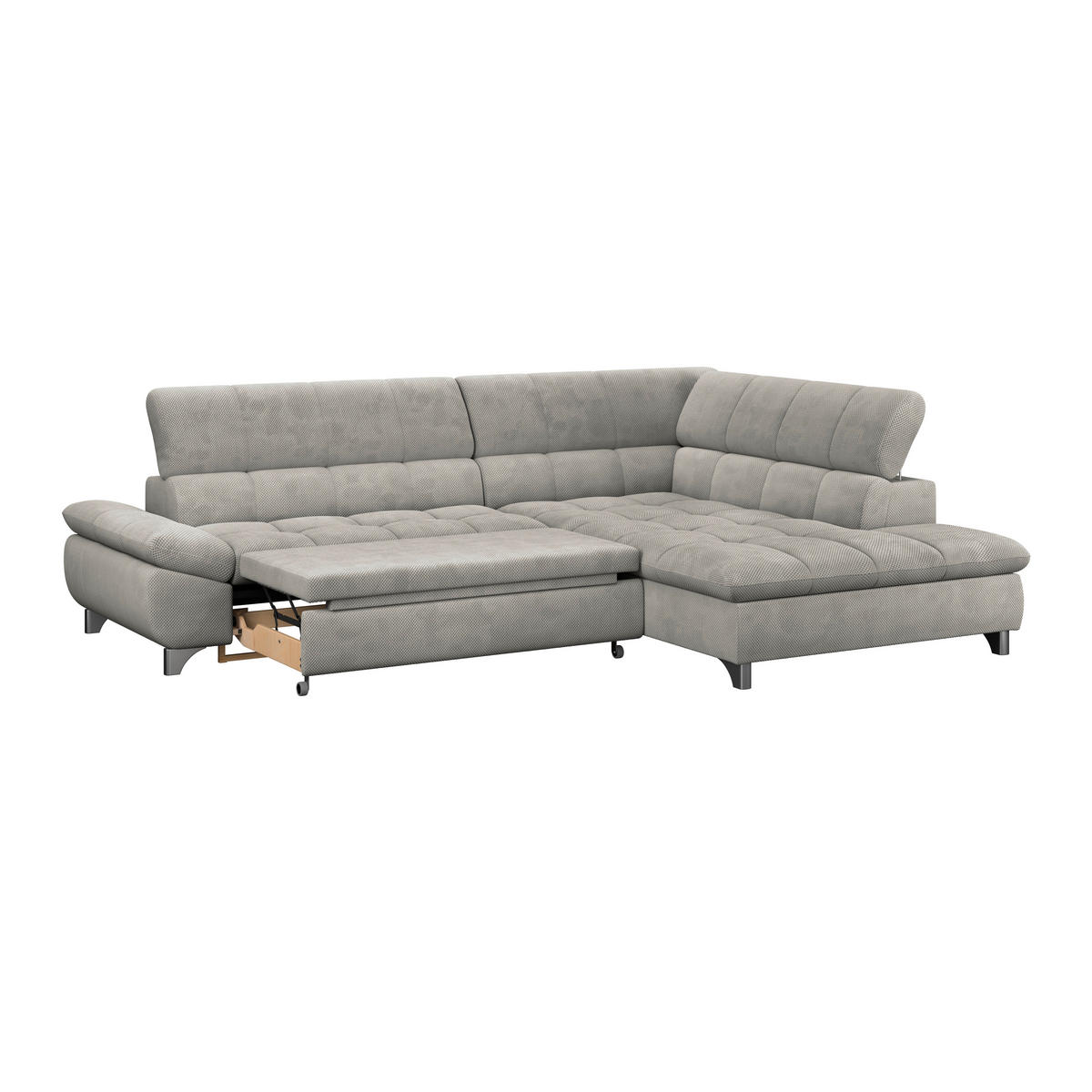 ECKSOFA Taupe Chenille  - Taupe/Chromfarben, KONVENTIONELL, Textil/Metall (312/234cm) - Livetastic