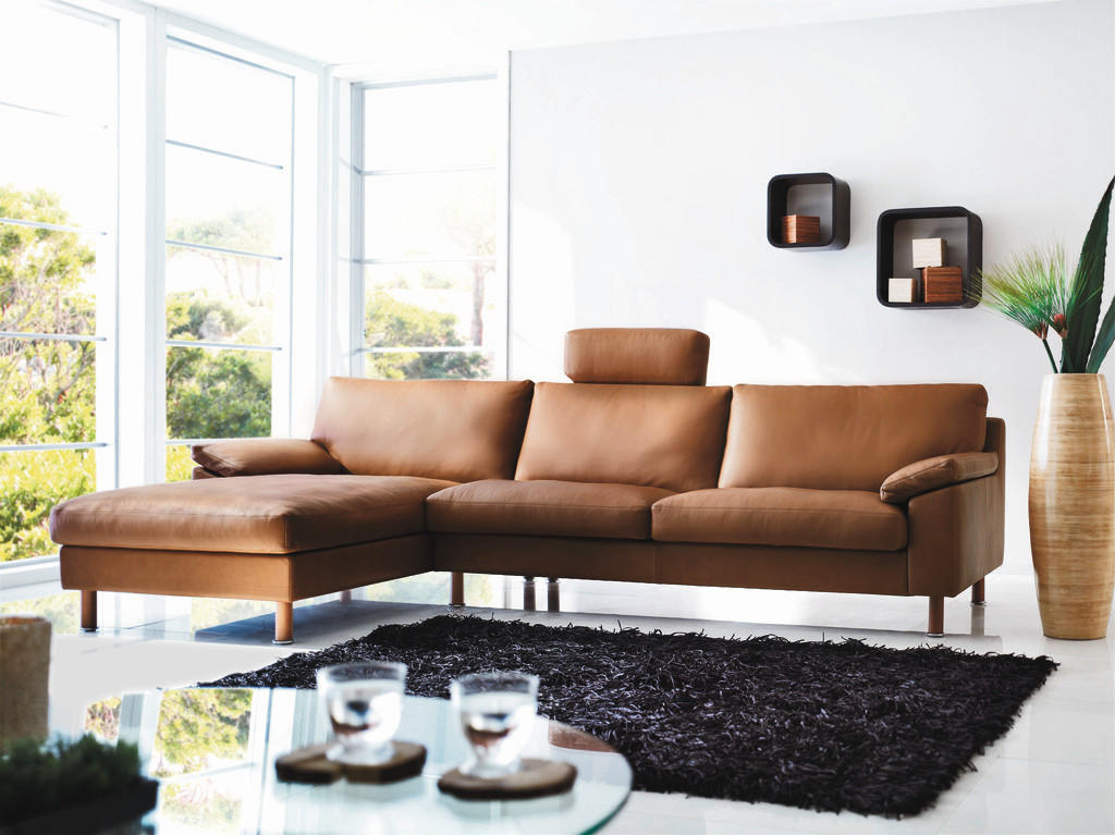 ECKSOFA in Echtleder Braun  165/293 cm  - Buchefarben/Braun, KONVENTIONELL, Leder/Holz (165/293cm) - Erpo