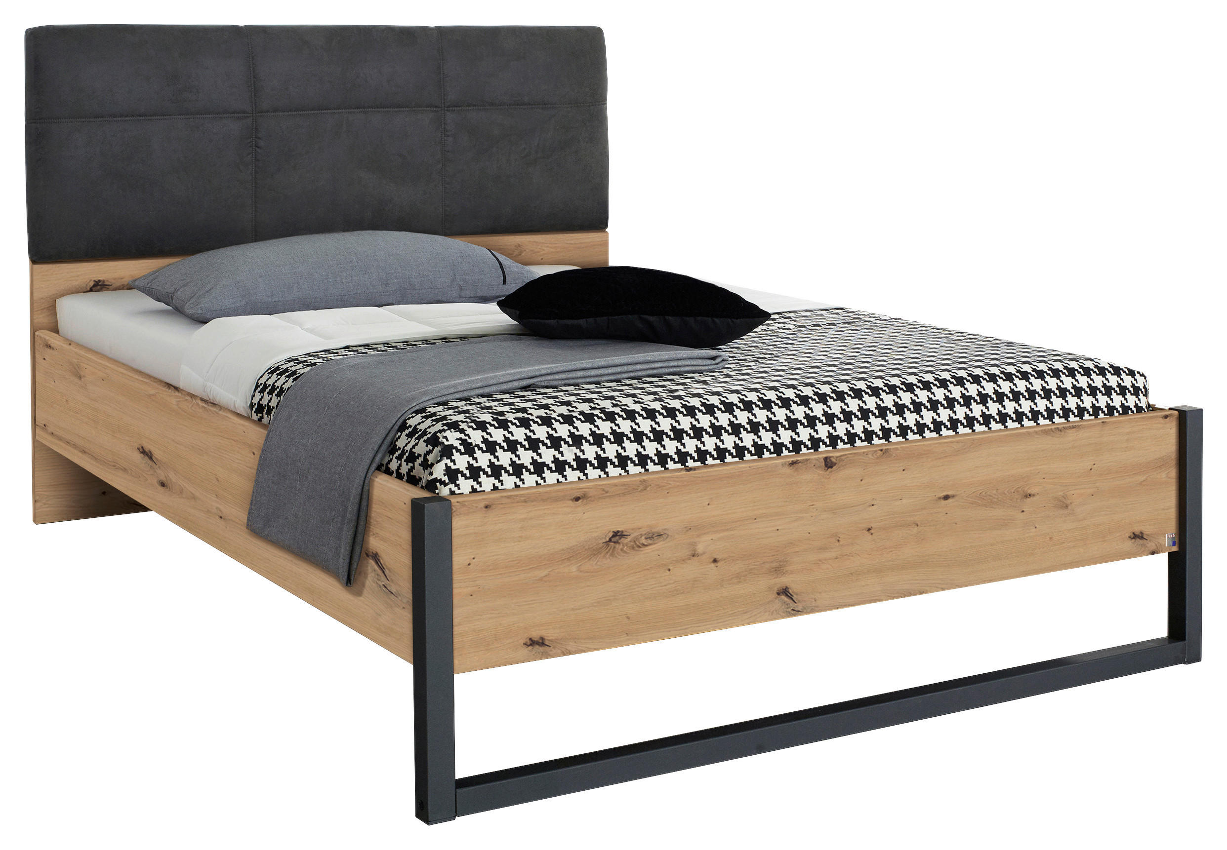 BETT 140/200 cm  in Anthrazit, Graphitfarben, Eiche Artisan  - Anthrazit/Graphitfarben, MODERN, Textil/Metall (140/200cm) - Rauch Möbel