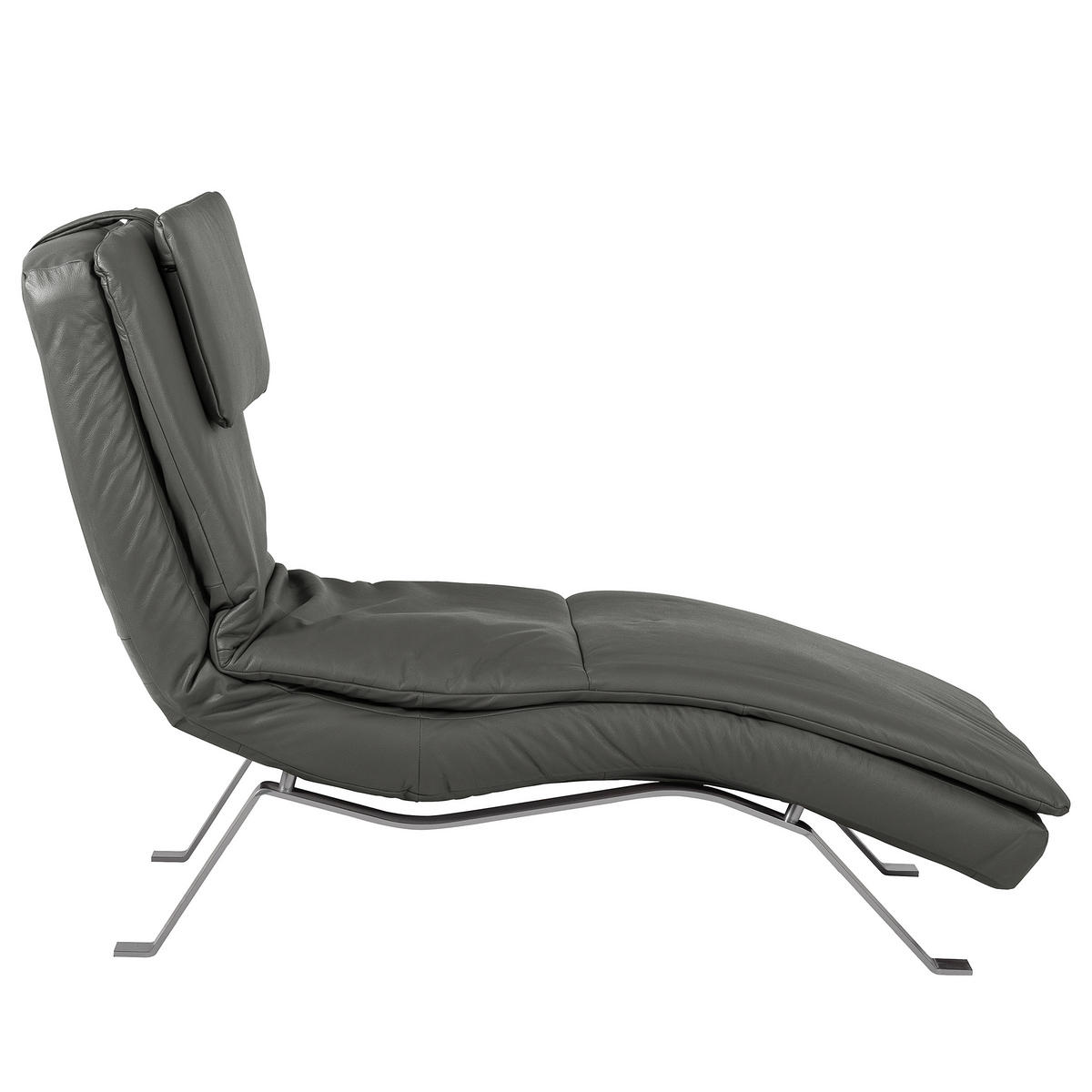 RELAXLIEGE in Echtleder Anthrazit  - Anthrazit/Silberfarben, Design, Leder/Metall (65/95/171cm) - Celina Home