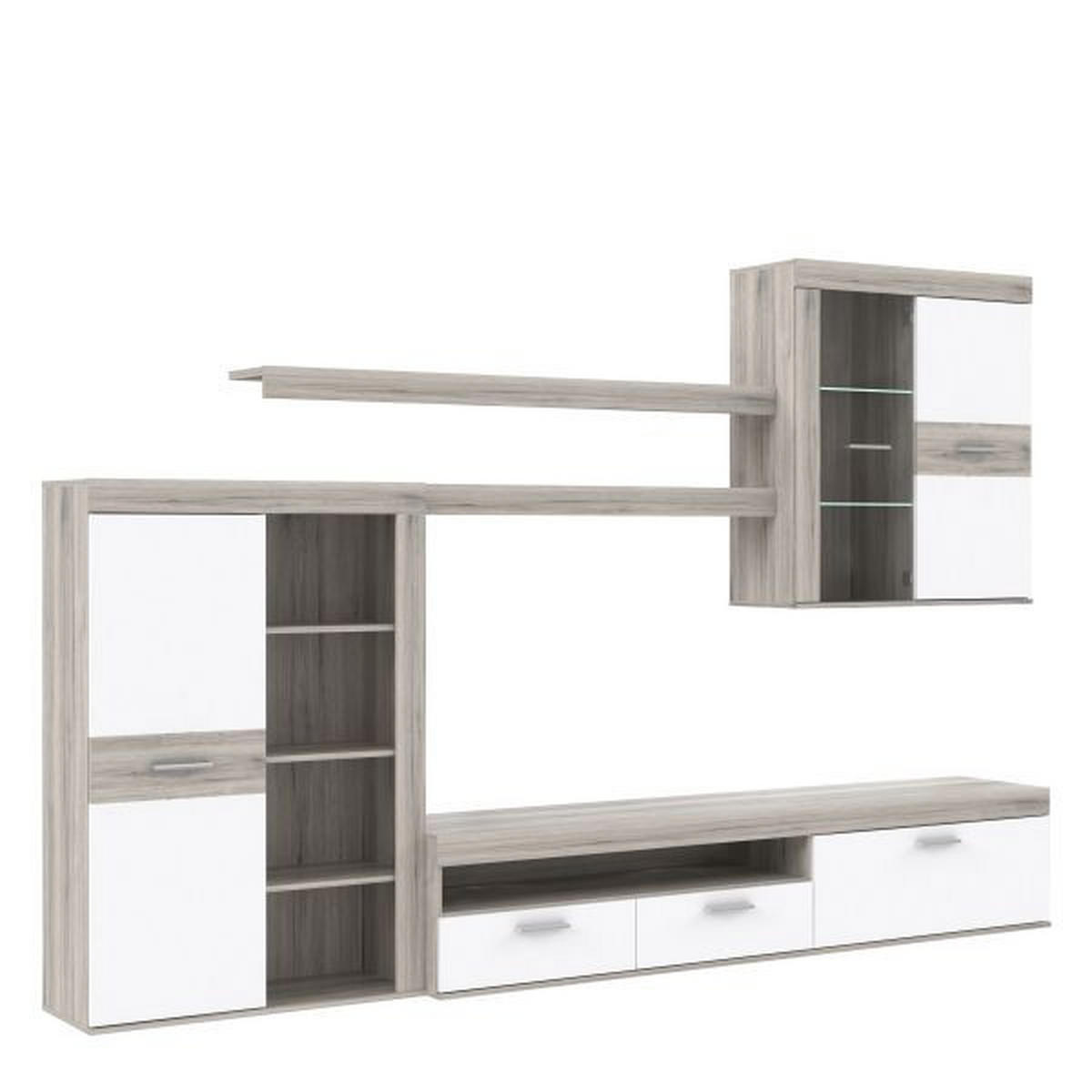 SET MOBILA LIVING in culoare lemn stejar, nisipiu  - alb/culoare lemn stejar, Design, plastic/sticlă (300/200,9/41/38,8cm) - Carryhome