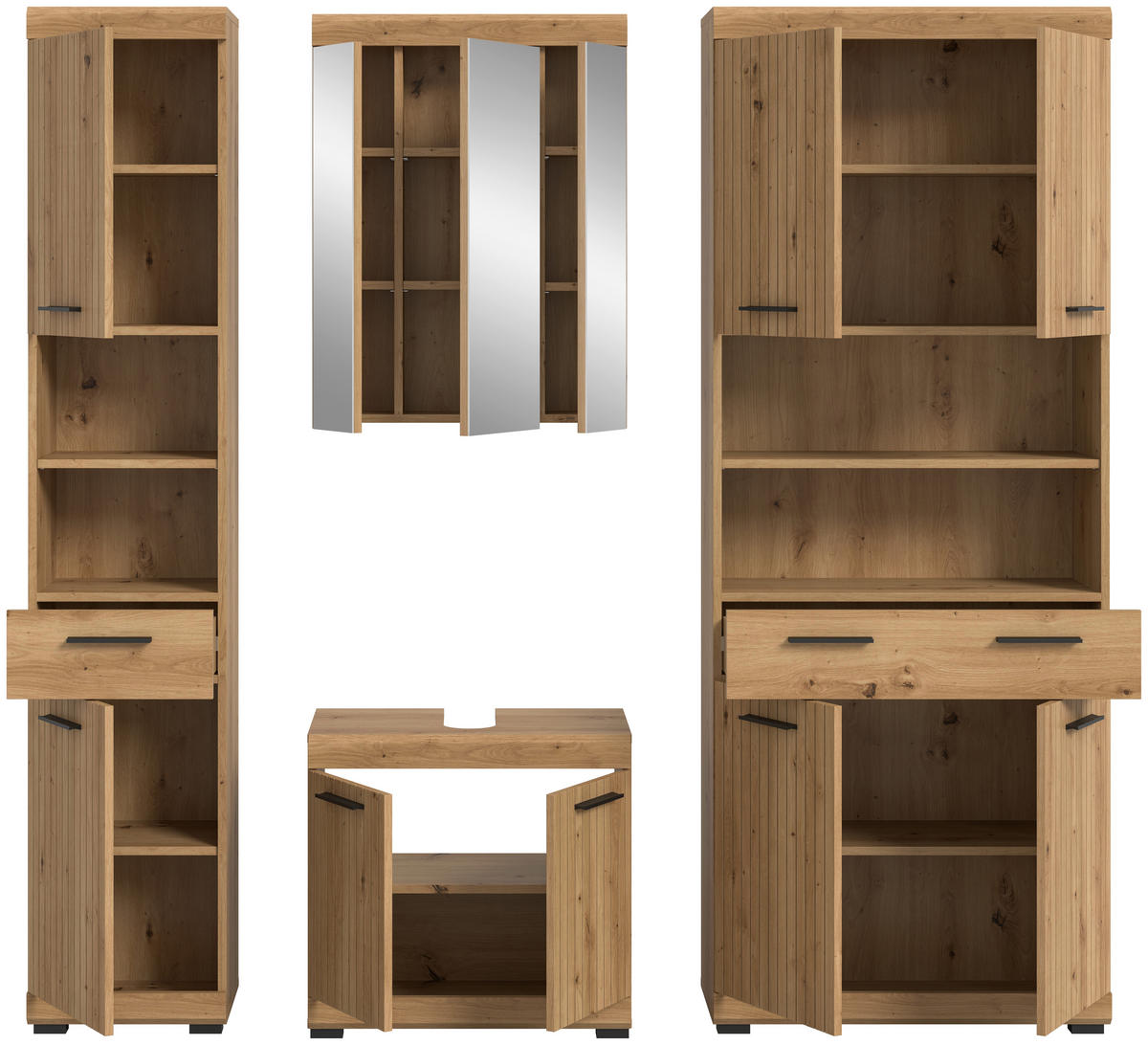 BADEZIMMER 4-teilig  in 171 cm  - Schwarz/Eiche Artisan, Trend, Glas/Holzwerkstoff (171cm) - MID.YOU