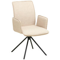 ARMLEHNSTUHL  Lederauswahl, Stoffauswahl, Typenauswahl, inklusive Armlehnen, Sitzfläche 180° drehbar Struktur  - Elfenbein/Schwarz, Design, Textil/Metall (57/90/64cm) - Cassando
