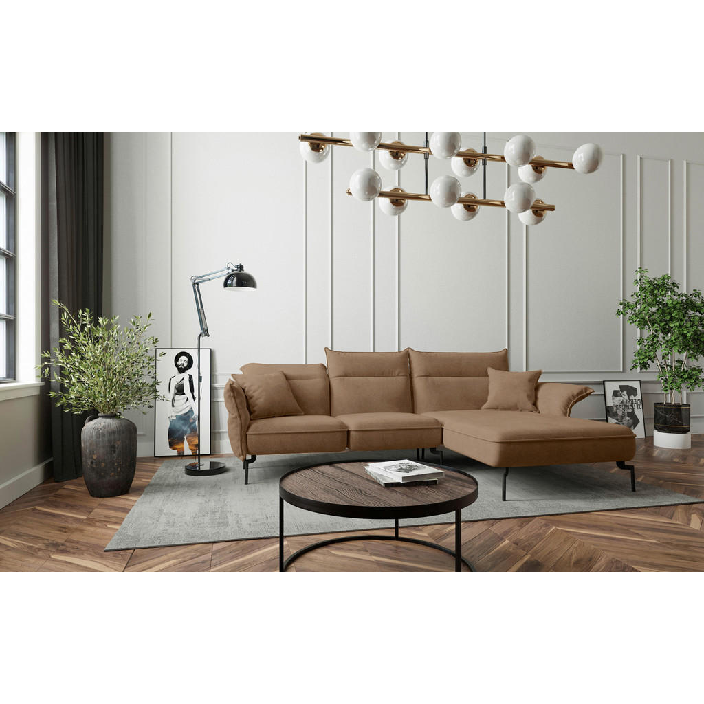 Thumbnail - Livetastic Ecksofa Jakarta, Hellbraun, Textil, 3-Sitzer, Füllung: Daunen, Silikon,Silikon, Ottomane rechts, L-Form, 265x...