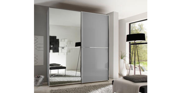 SCHWEBETÜRENSCHRANK in Hellgrau - Chromfarben/Hellgrau, Design, Glas/Holzwerkstoff (188/222/68cm) - Moderano