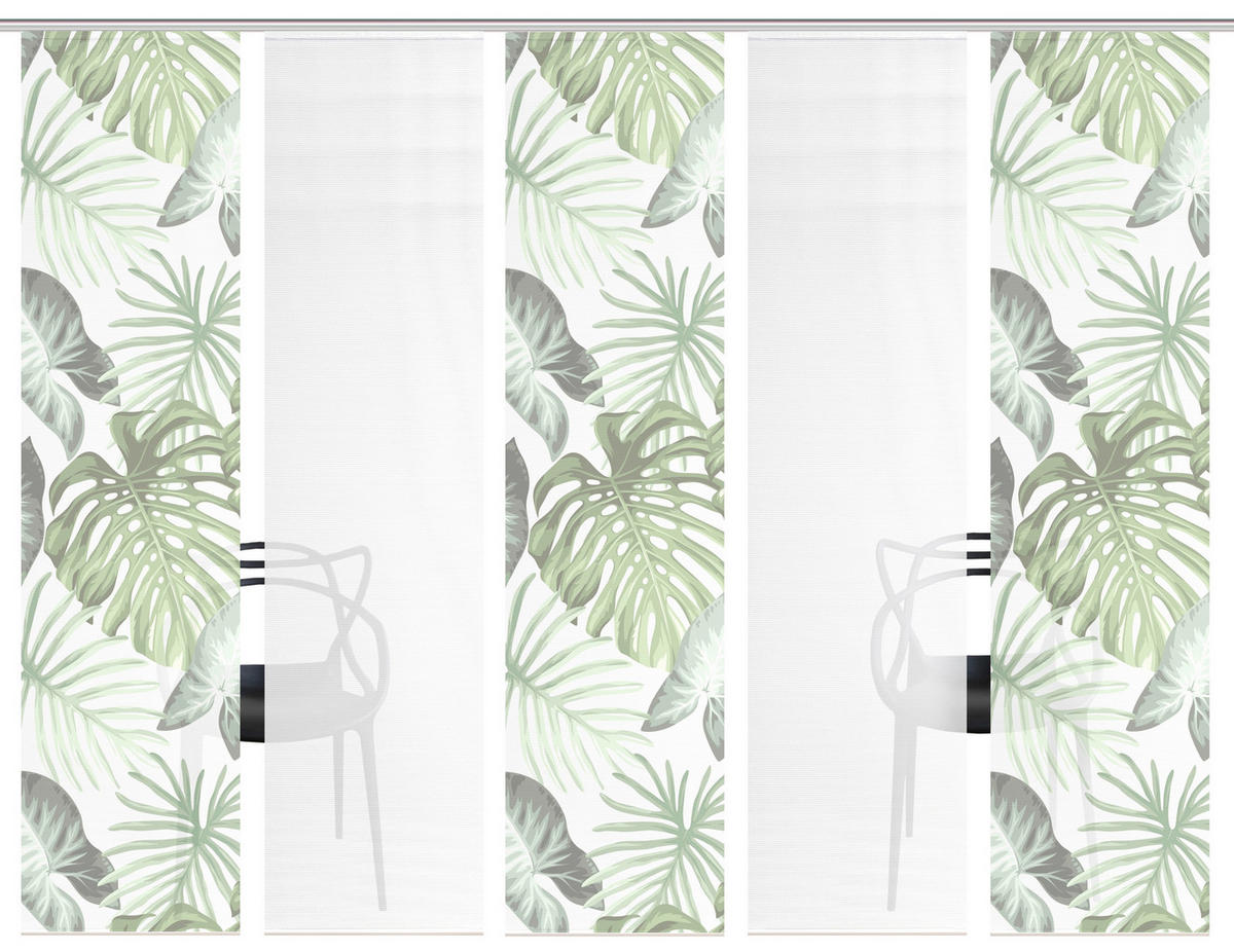 FLÄCHENVORHANG  5 Stück  blickdicht  60/260 cm   - Weiß/Grün, Natur, Textil (60/260cm)