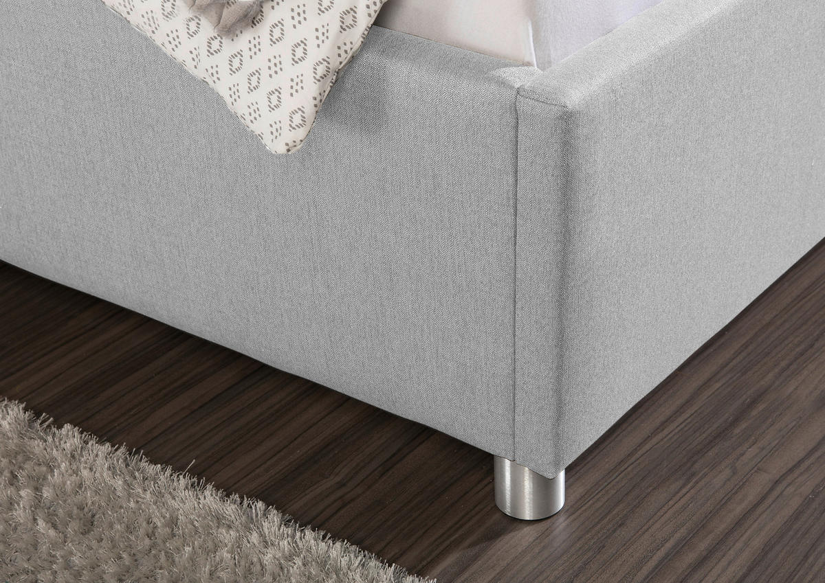 POLSTERBETT 200/200 cm,  in Hellgrau,  - Hellgrau/Alufarben, MODERN, Textil/Metall (200/200cm) - Livetastic