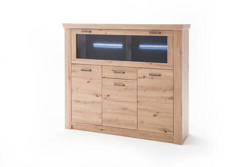 HIGHBOARD ohne Beleuchtung,  in 164/146/45 cm  - Eichefarben/Anthrazit, Design, Glas/Holzwerkstoff (164/146/45cm) - Livetastic