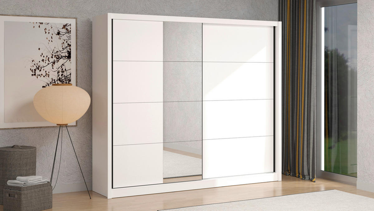 SCHIEBETÜRENSCHRANK 251/215,5/60 cm 2-türig Weiß  - Schwarz/Weiß, MODERN, Holzwerkstoff/Metall (251/215,5/60cm) - MID.YOU