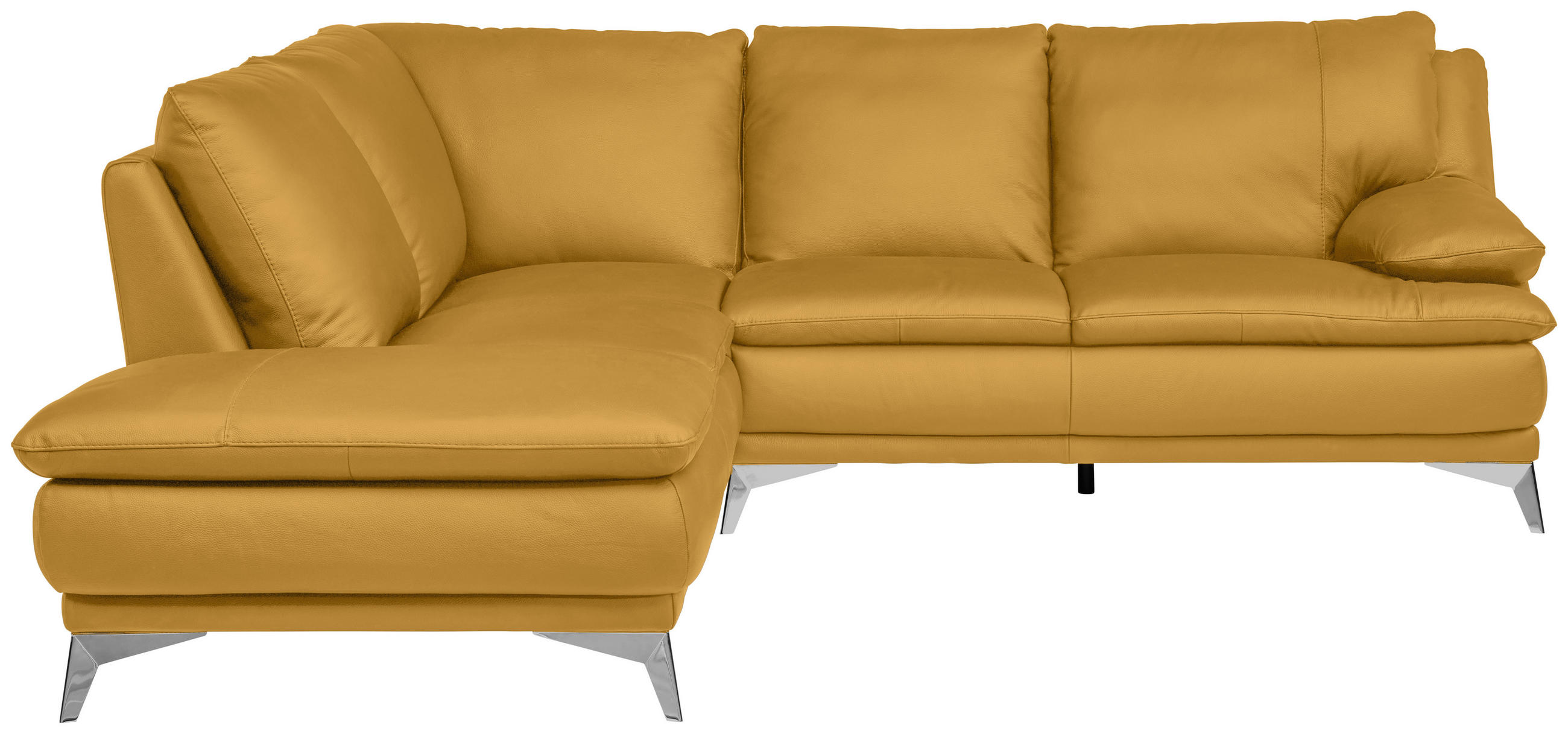 ECKSOFA Senfgelb Echtleder  - Chromfarben/Senfgelb, Design, Leder/Metall (224/252cm) - Novel