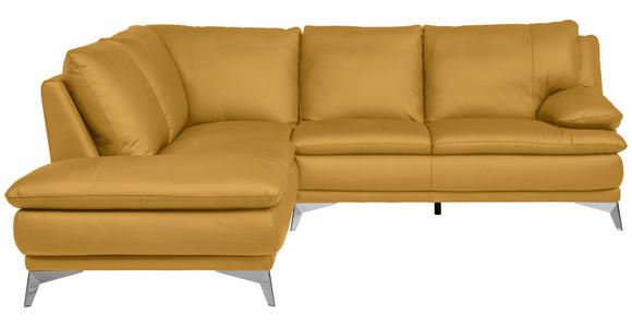 ECKSOFA Senfgelb Echtleder  - Chromfarben/Senfgelb, Design, Leder/Metall (224/252cm) - Novel