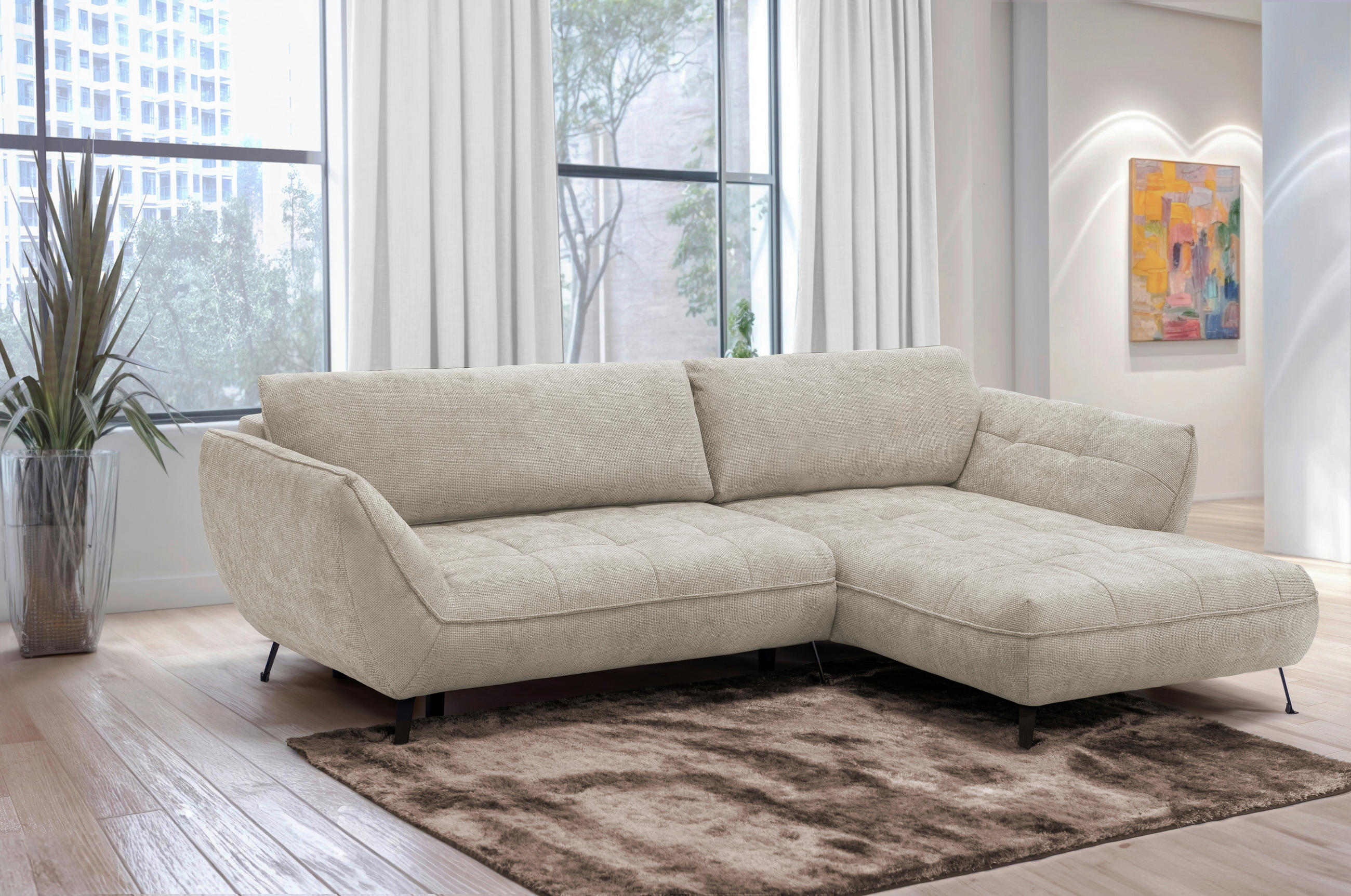 ECKSOFA in Struktur Sandfarben  - Sandfarben/Schwarz, Design, Textil/Metall (282/187cm) - Livetastic