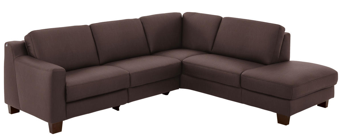 ECKSOFA in Echtleder Dunkelbraun  259/235 cm  - Eichefarben/Dunkelbraun, Design, Leder/Holz (259/235cm) - Valdera