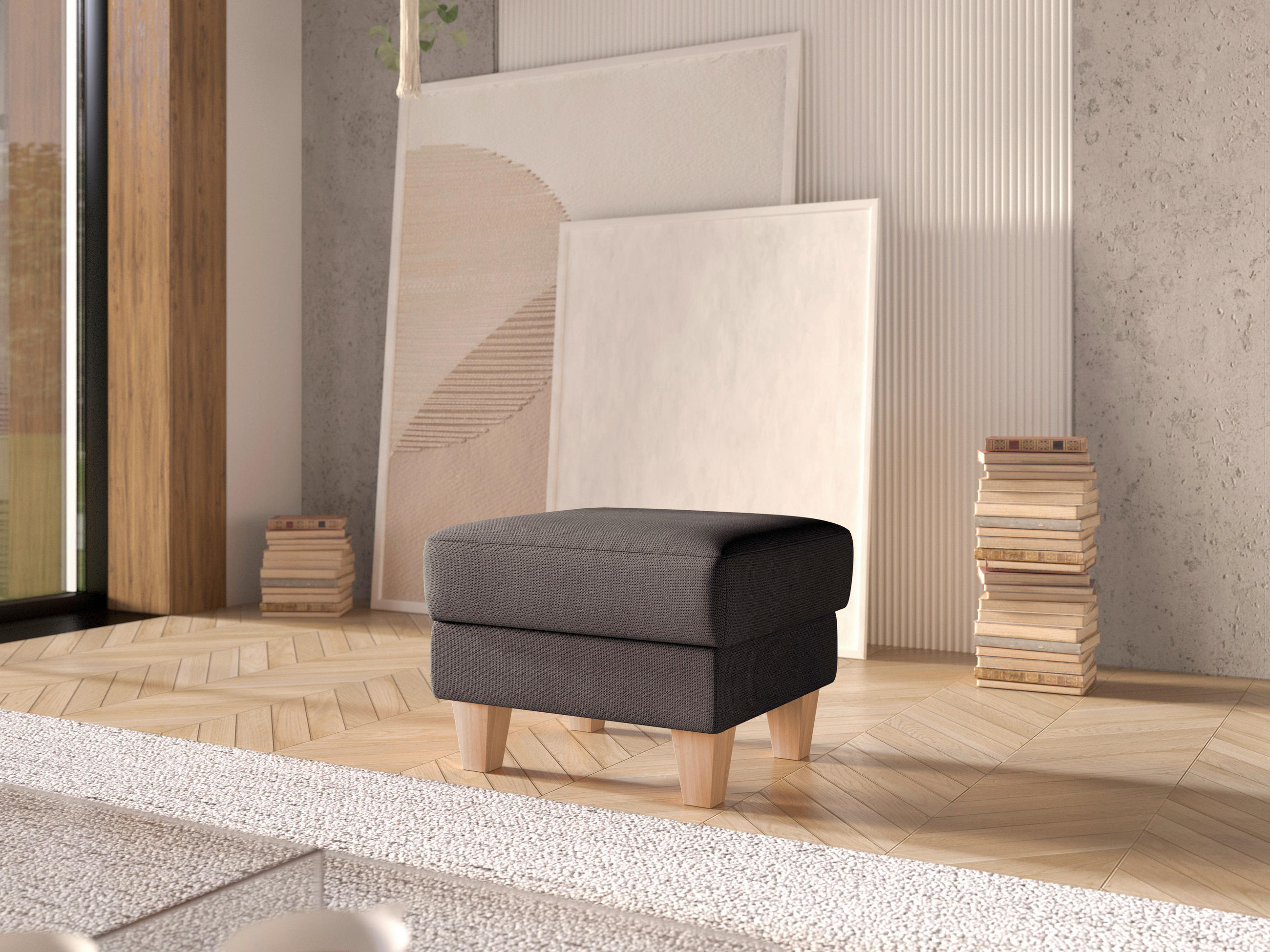 HOCKER Textil Dunkelbraun  - Eichefarben/Dunkelbraun, Konventionell, Holz/Textil (58/48/58cm) - Sit & More