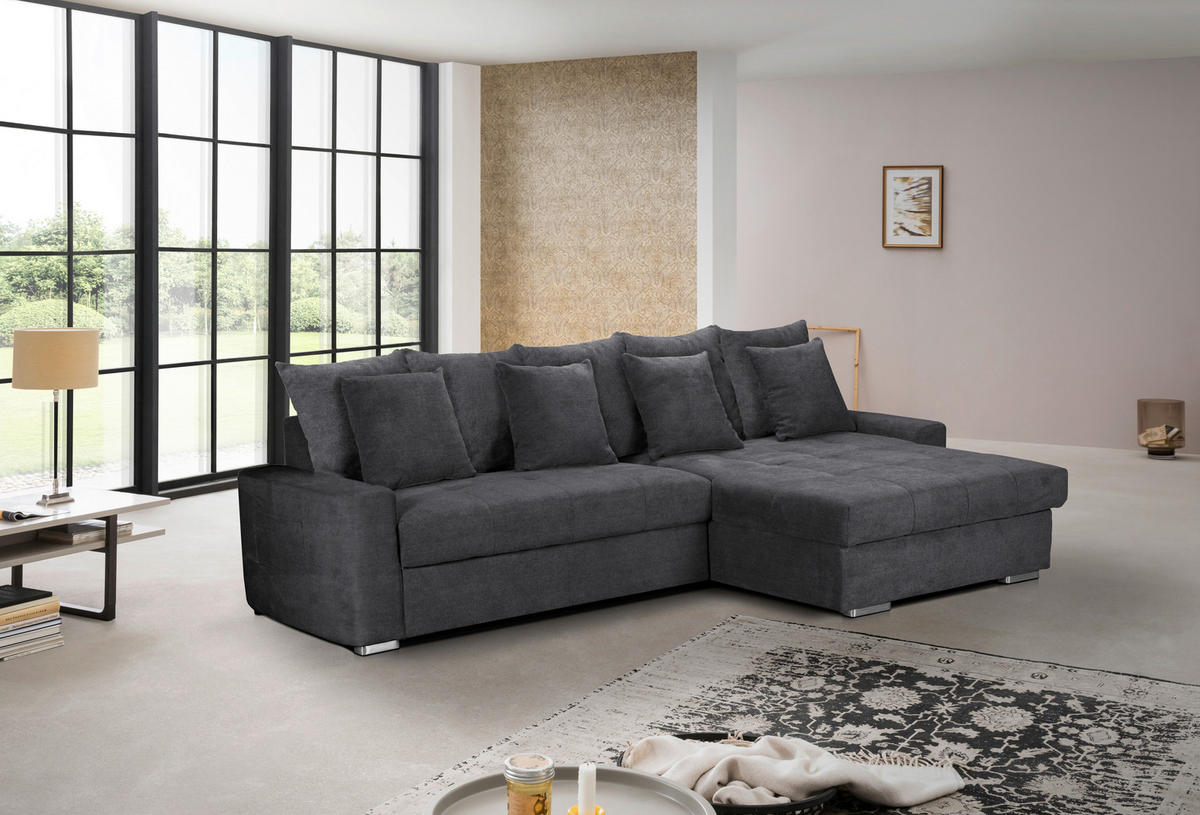 ECKSOFA in Mikrofaser Dunkelgrau  293/164 cm  - Dunkelgrau/Silberfarben, MODERN, Holz/Textil (293/164cm) - MID.YOU