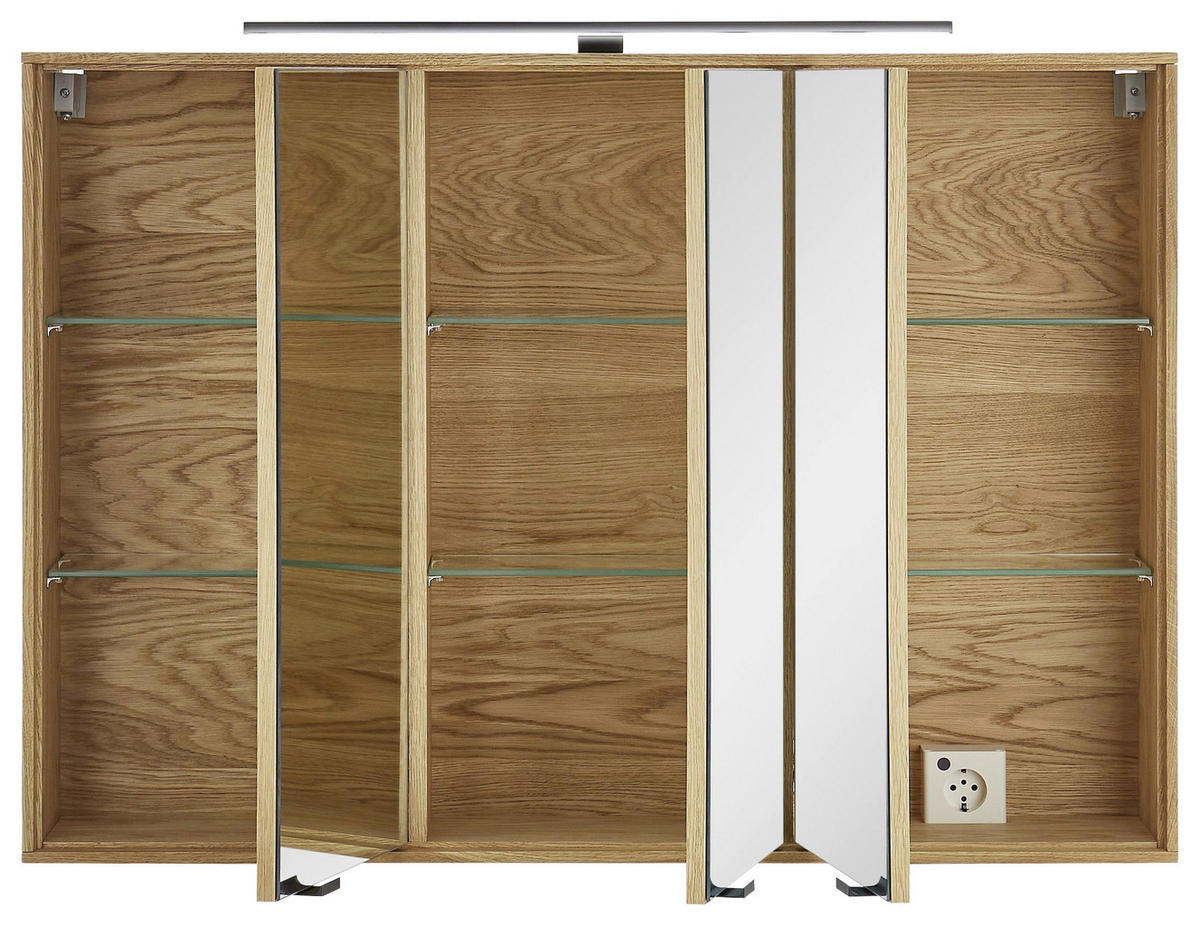 SPIEGELSCHRANK 100/70/20 cm  - Eichefarben/Schwarz, KONVENTIONELL, Glas/Holz (100/70/20cm) - Linea Natura