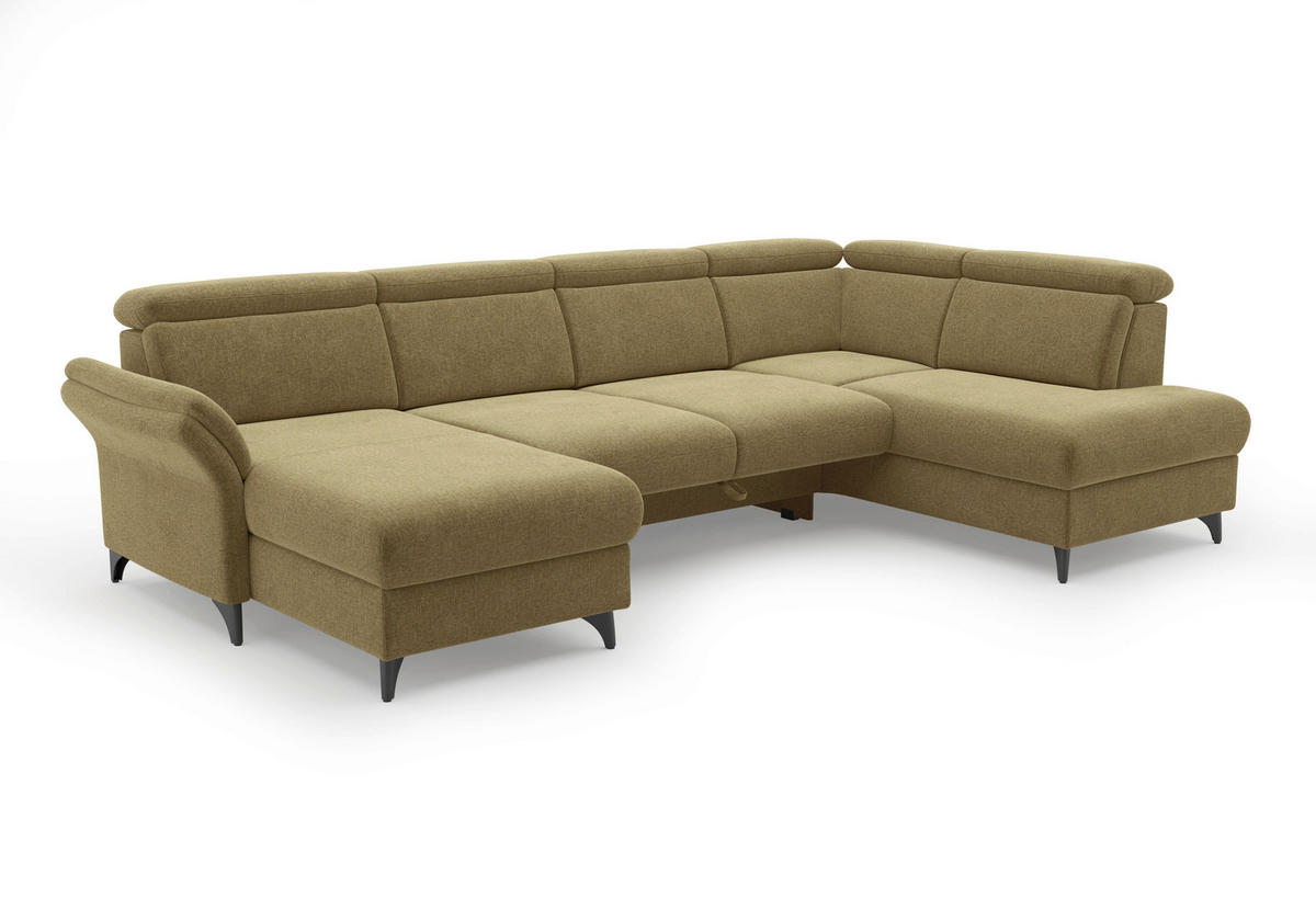 WOHNLANDSCHAFT GLENDALE E Olivgrün Flachgewebe  - Schwarz/Olivgrün, KONVENTIONELL, Textil/Metall (166/321/193cm) - Sit & More