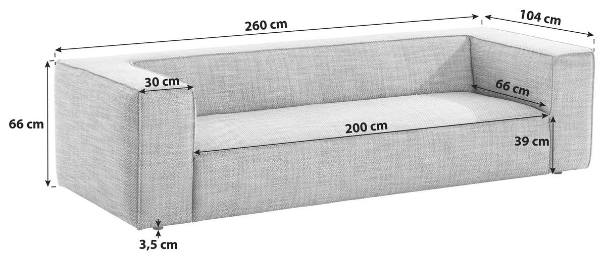 TROJMIESTNA POHOVKA, textil, antracitová - čierna/antracitová, Modern, textil/plast (260/66/104cm) - W.Schillig